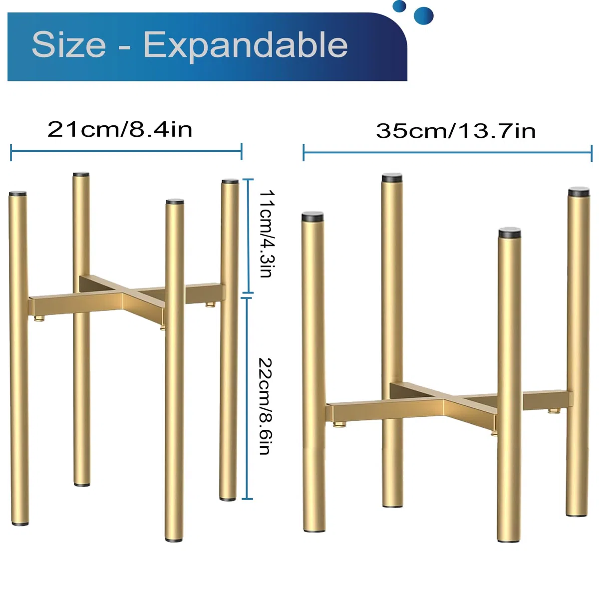 Soporte para Plantas, Soporte Plantas Interior, 21 cm-35 cm oro, Ajustable de Metal, para Macetas Interior, para Macetas con un diámetro exterior de 20-35cm