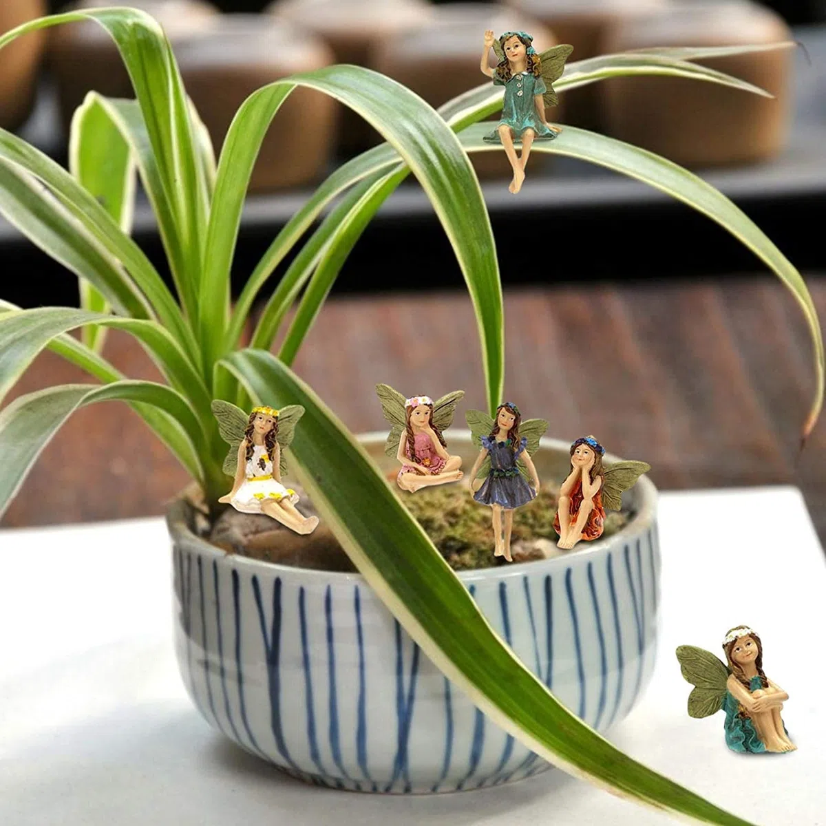 Figuras de Hadas en Miniatura, 6 Piezas Accesorios Jardín Hadas, Estatua Hada Resina en Miniatura, Exterior Mini Hadas Jardín Adornos, para Decoración Pasteles Cumpleaños y Decoración Jardín