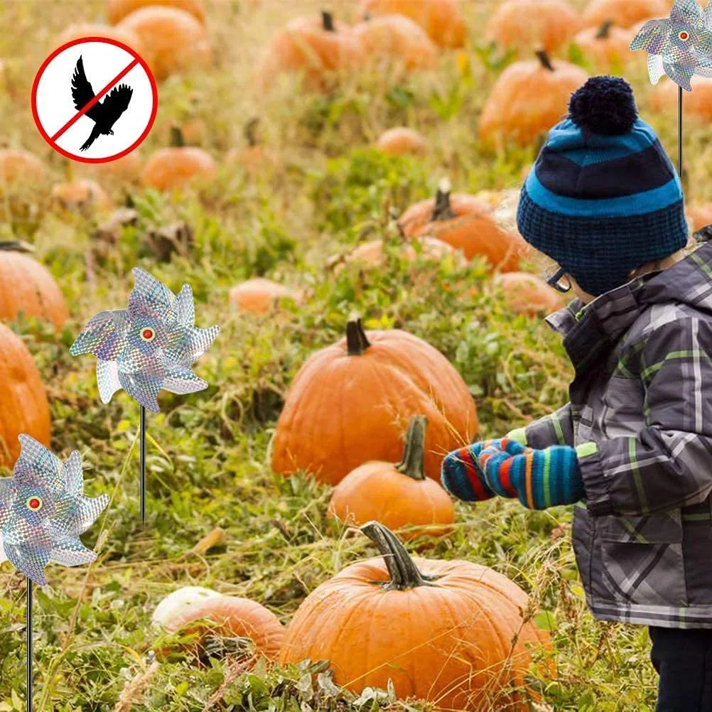 Paquete de 10 molinillos de viento reflectantes repelentes de pájaros, dispositivo disuasorio de pájaros, giratorio plateado brillante para mantener a los pájaros lejos de tu casa, ventana, jardín,