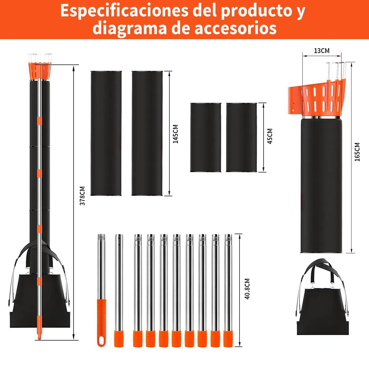 Recolector de Fruta Raccogli Frutta Telescopico Raccogli Ciliegie Telescopico Recogedor de Frutas con Varillas de Extensión Recolectoras para Manzanas 3.78M