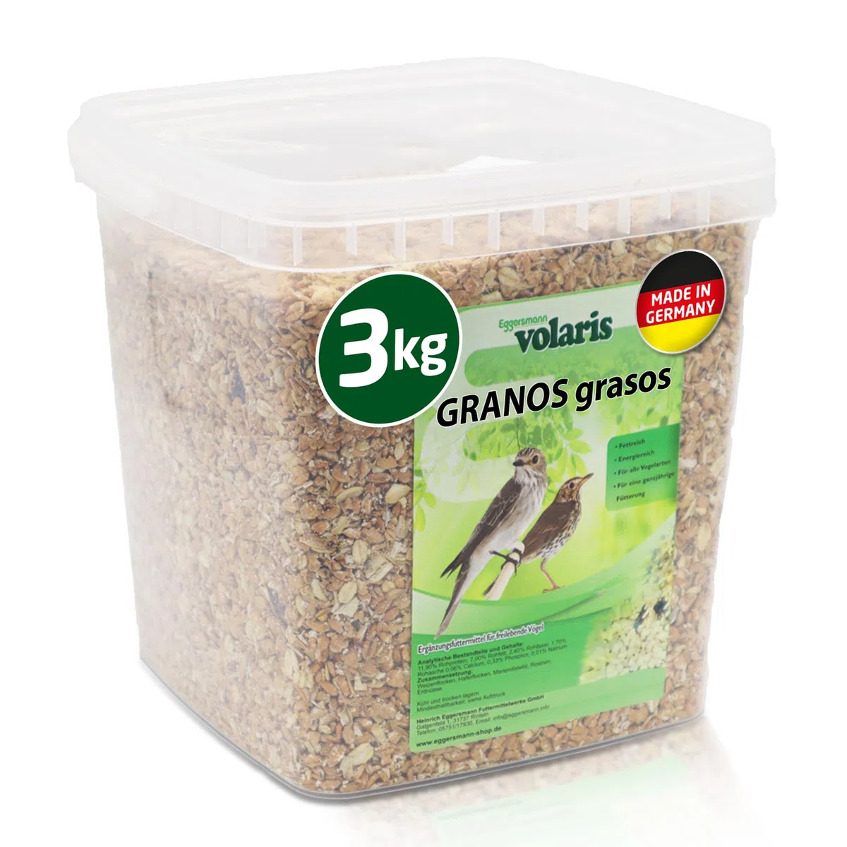 Eggersmann volaris Comida para pájaros silvestres durante todo el año, 3 kg [granos de grasa] Comida para aves silvestres durante todo el año | pienso difuso rico en grasa para todo tipo de aves