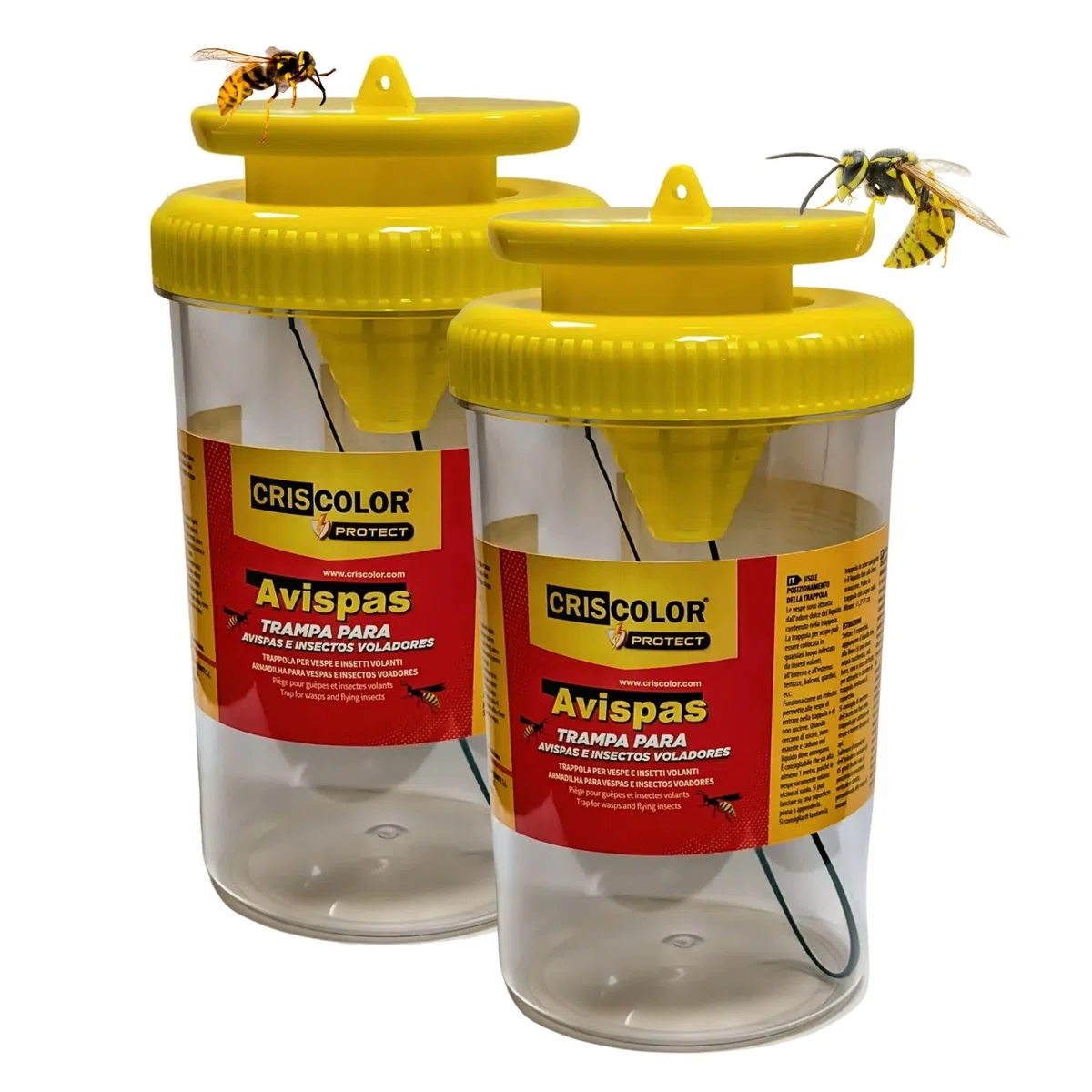IAMI 2X Trampa para Avispas y Moscas para Exteriores – Reutilizable con Entrada en Embudo – Uso Exterior en Jardín, Terraza o Balcón