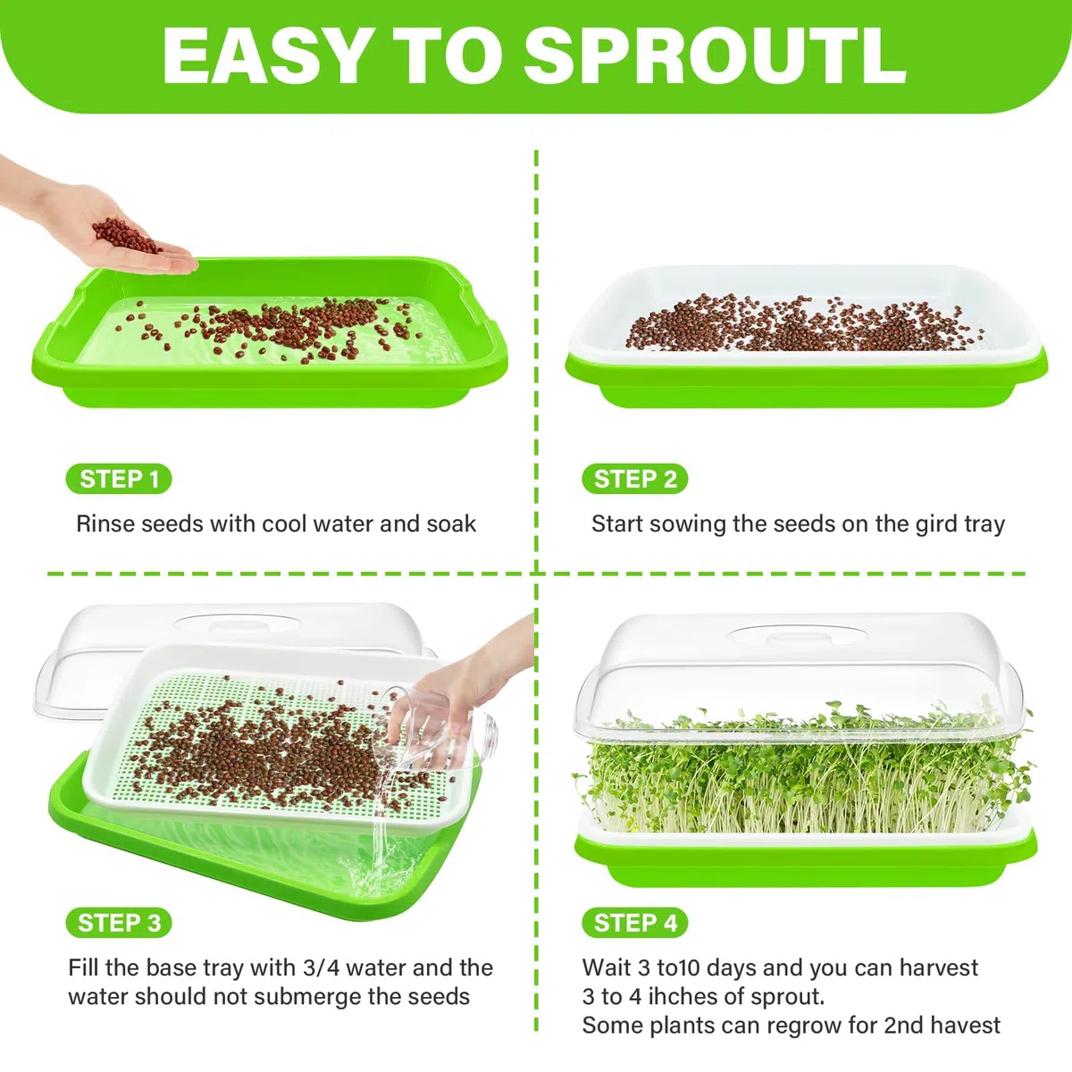 Bandejas para germinar brotes de berro: 6 unidades de bandeja de semillas para germinar brotes con tapa para hidropónico, bandeja de germinación de semillas grandes, bandeja para germinación de