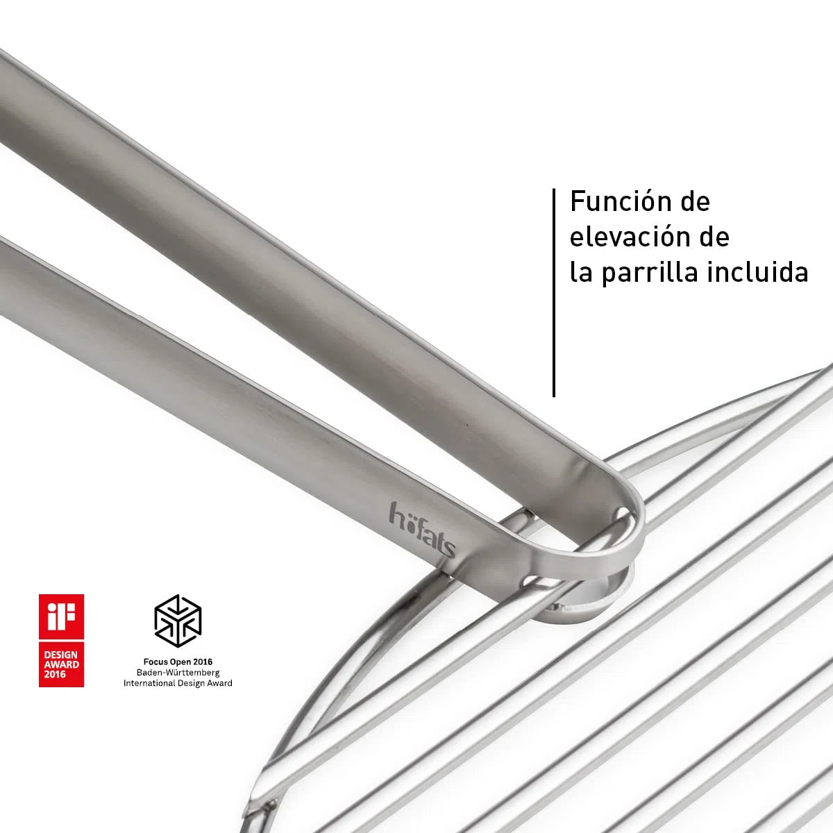 höfats - Pinzas de barbacoa de acero inoxidable 100% - con función de elevador de parrilla y rotura para colgar - Pinzas para carne muy estables, pinzas de cocina para barbacoa y cocina - Apto para
