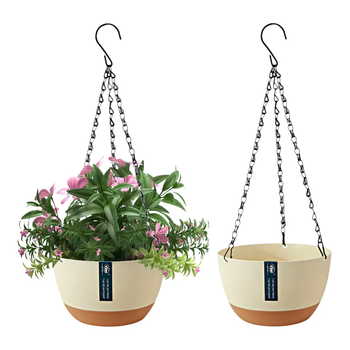 Macetero Colgante, 2 Piezas Maceteros Colgantes, 8 Inch Macetas Colgantes para Plantas, Macetas Colgantes para Exteriores con Agujeros de Drenaje y Platillo Extraíble para jardín y balcón