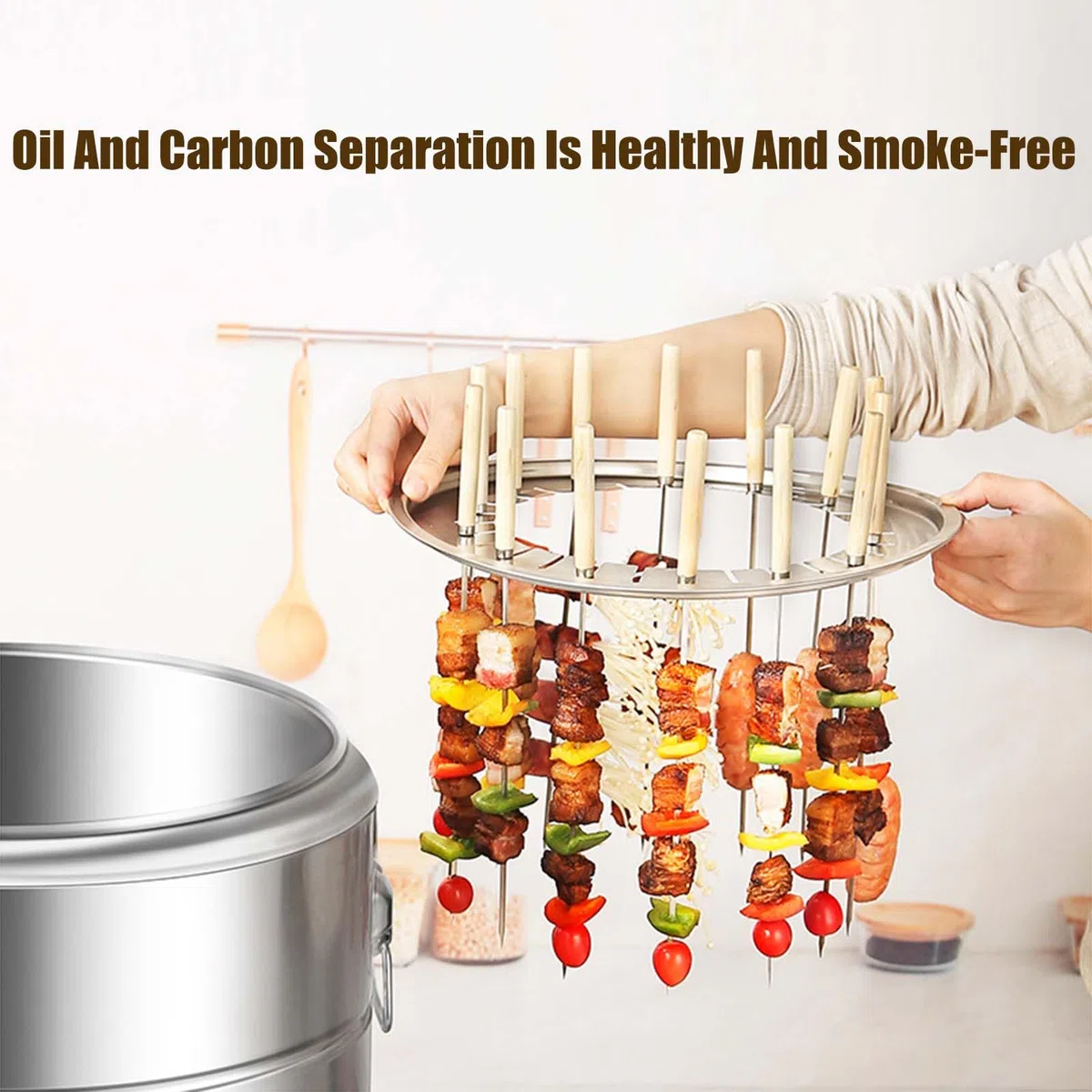 Parrilla de carbón ahumador de carbón, estufa colgante vertical para barbacoa, horno dividido de acero inoxidable