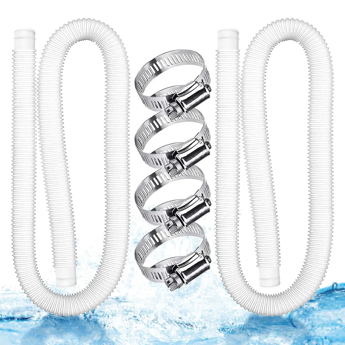 2 Piezas Manguera piscina 32mm,Manguera limpiafondos piscina Blanco,Manguera piscina,Tubo piscina con 4 abrazaderas metálicas,59x1.25 inch,Universal,Apto para todo tipo de bombas
