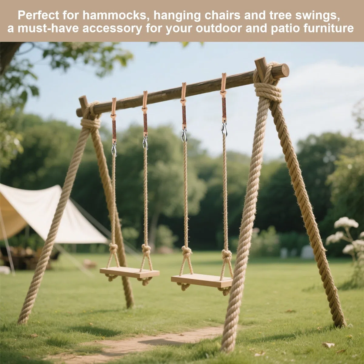 2 cuerdas de fijación para columpios para árboles, 0,6 m, cuerda de fijación para hamaca, columpio ajustable, con mosquetón para columpios, hamacas, yoga