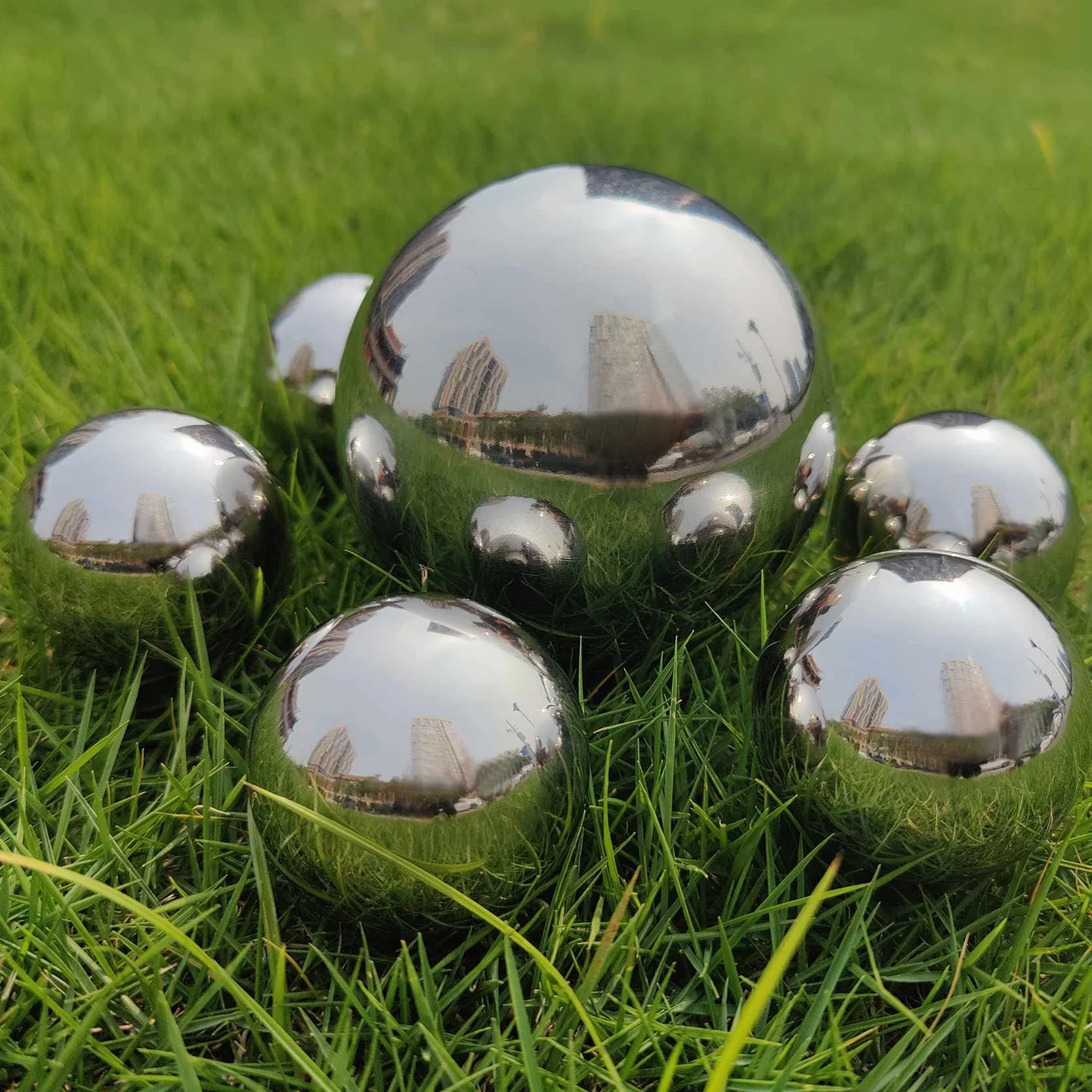 espejo de jardín de acero inoxidable pulido, bolas huecas surtidas plateadas – Reflejante para estanque, decoración mini estanque, 50/100 mm