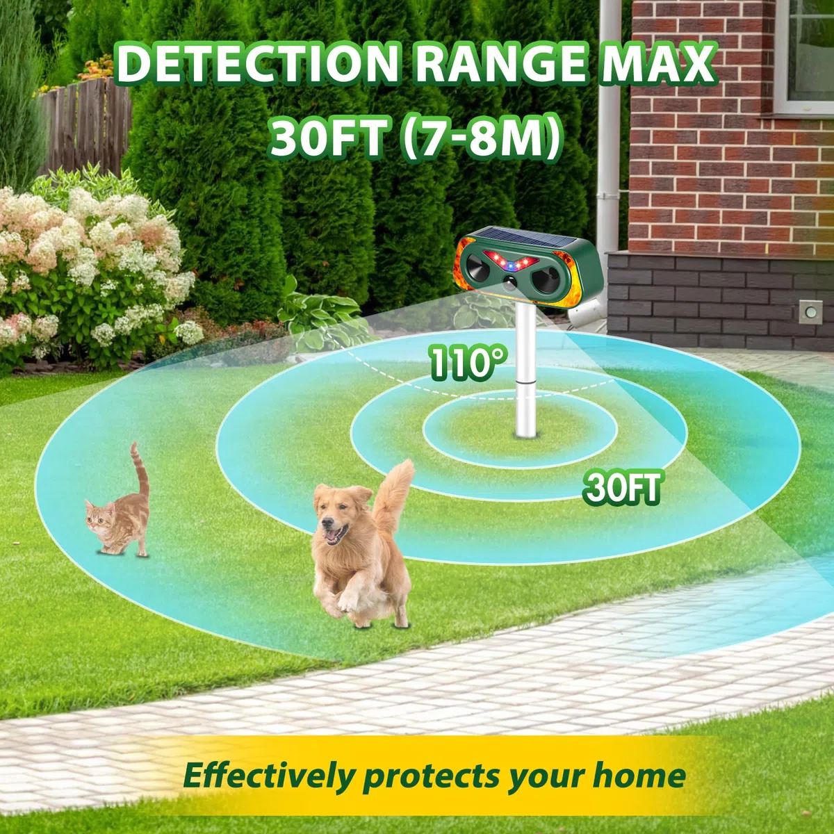 Ahuyentador de gatos para jardín, ahuyentador de gatos ultrasónico con sensor de movimiento PIR y luces de llama LED, IP66 Impermeable, ahuyentador de martas, ahuyentador de zorros y pájaros para