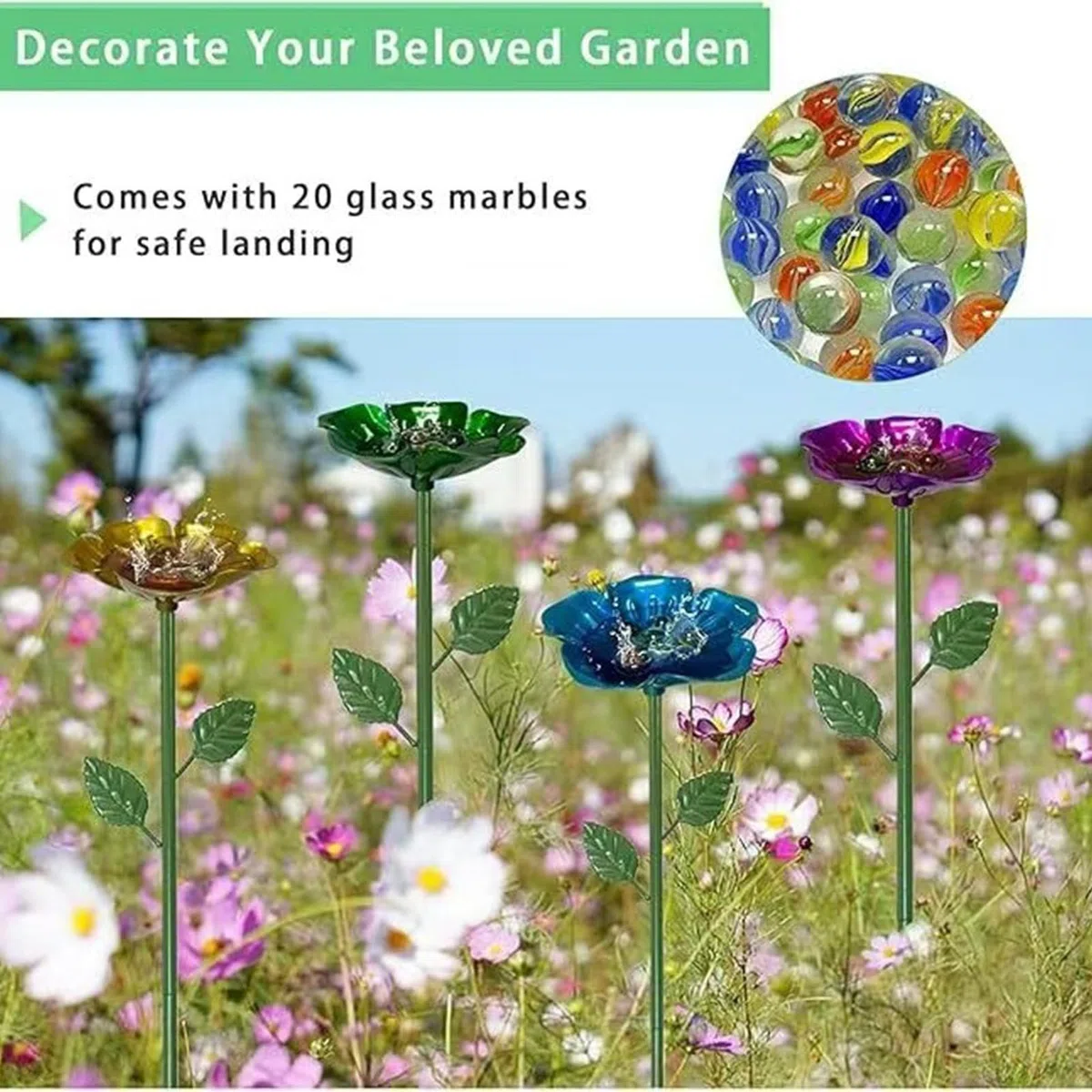Bebedero para Abejas | Abrevadero en Forma de Flor Metálica - Juego de 4 Piezas con Bebedero y Flores | para Jardín Trasero, Granja, Patio, Césped, Balcón y Exterior