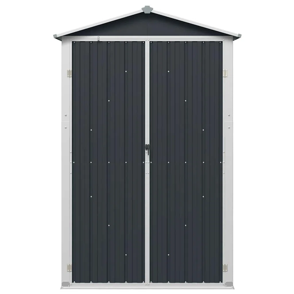 Caseta de jardín de acero galvanizado antracita 116 x 45 x 175 cm, cobertizo de almacenamiento exterior con estantes, puertas de doble abertura y orificios de ventilación para reducir