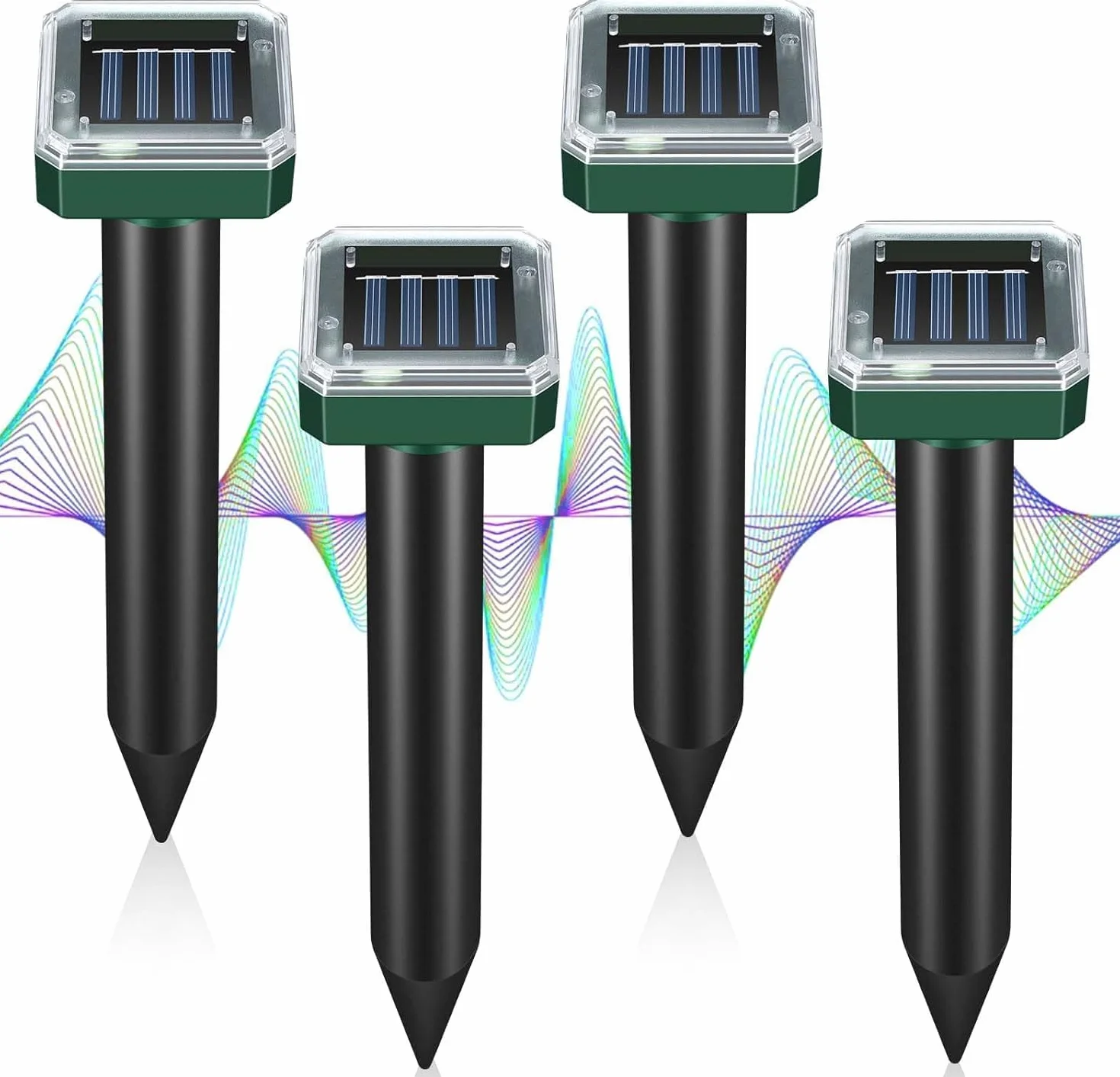 Ahuyentador de Topos, 4 Piezas Ahuyentador de Ratas, Repelente Ultrasónico de Ratones, Repelente de Topos Solares, Impermeable Ahuyentador de Ratas para Jardin y Cámping, Anti Topos Serpientes Ratones