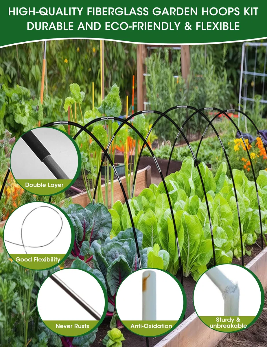 60 Piezas Arcos para Invernadero, Gardenaros Invernadero para Cultivar Túneles, Ajustable Libre de óxido de Plantas de Jardín Cama de Apoyo Aros, DIY Planta de Apoyo de Estacas de Jardín