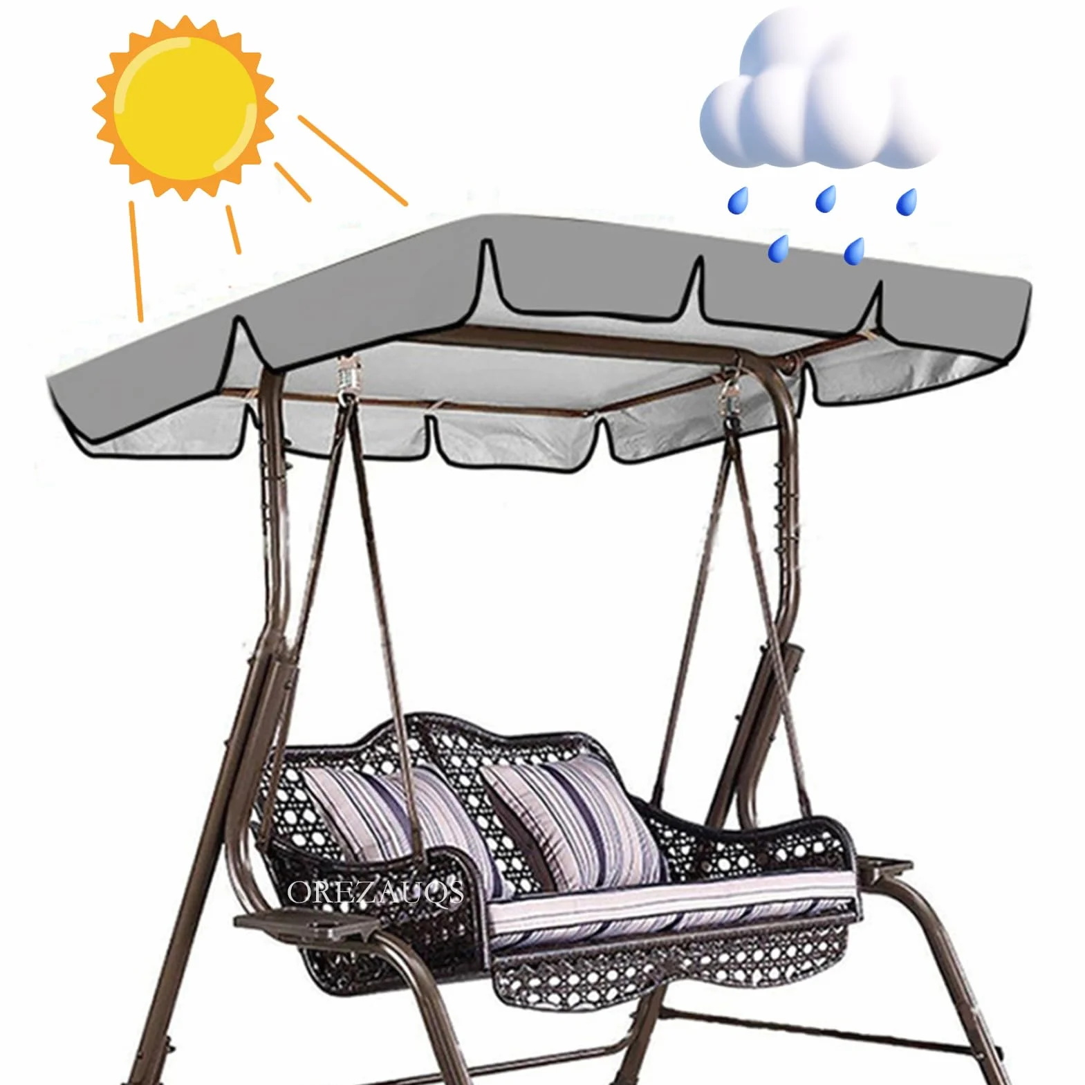 Toldo de Repuesto para Silla Columpio, protección UV, Prueba de Lluvia Polvo y toldo para Funda de Repuesto (2,164 * 114 * 15 CM)