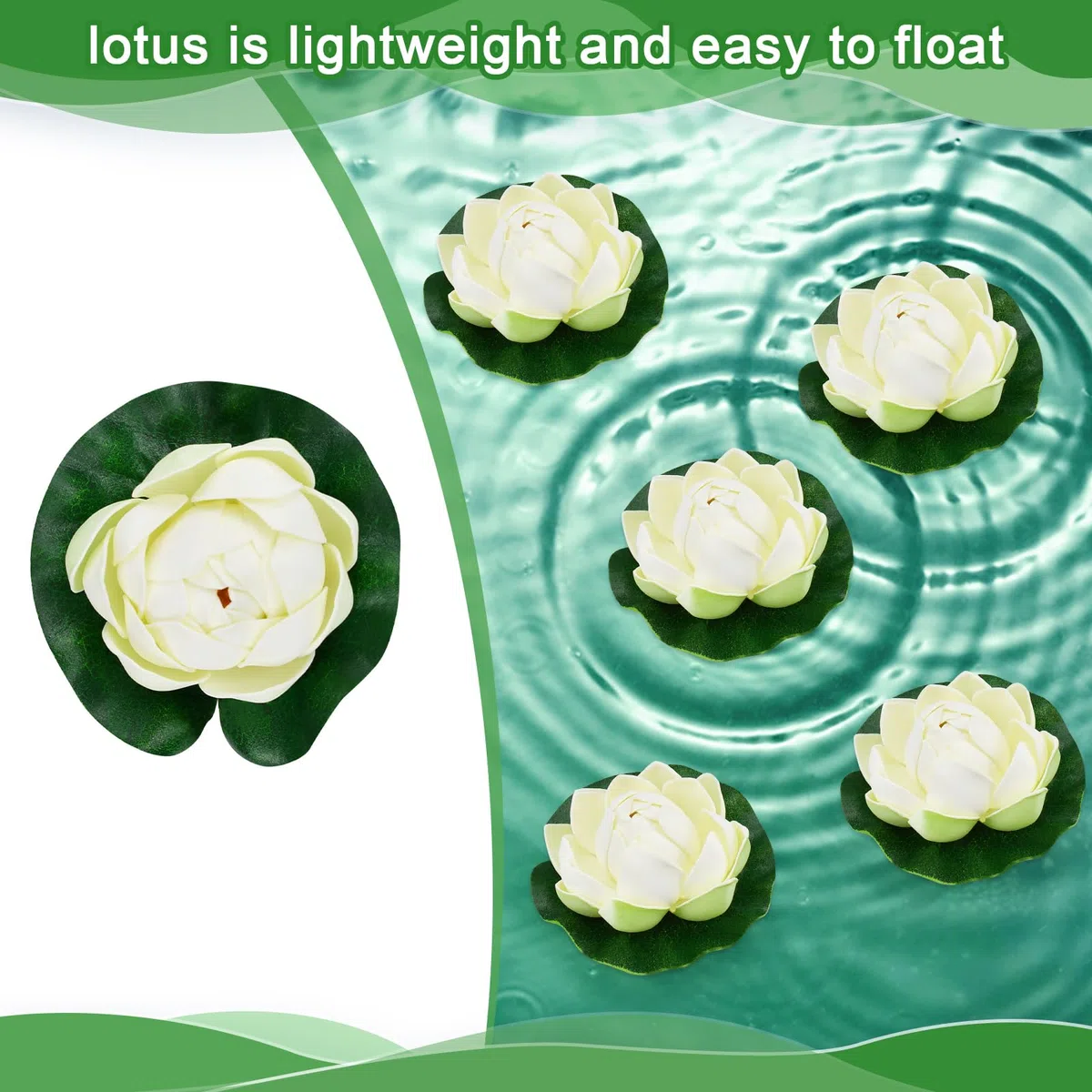 5 flores de loto flotantes artificiales de 10 cm, nenúfares artificiales blancos, flores artificiales flotantes de espuma EVA para decoración de acuario, terraza, jardín, piscina, estanque