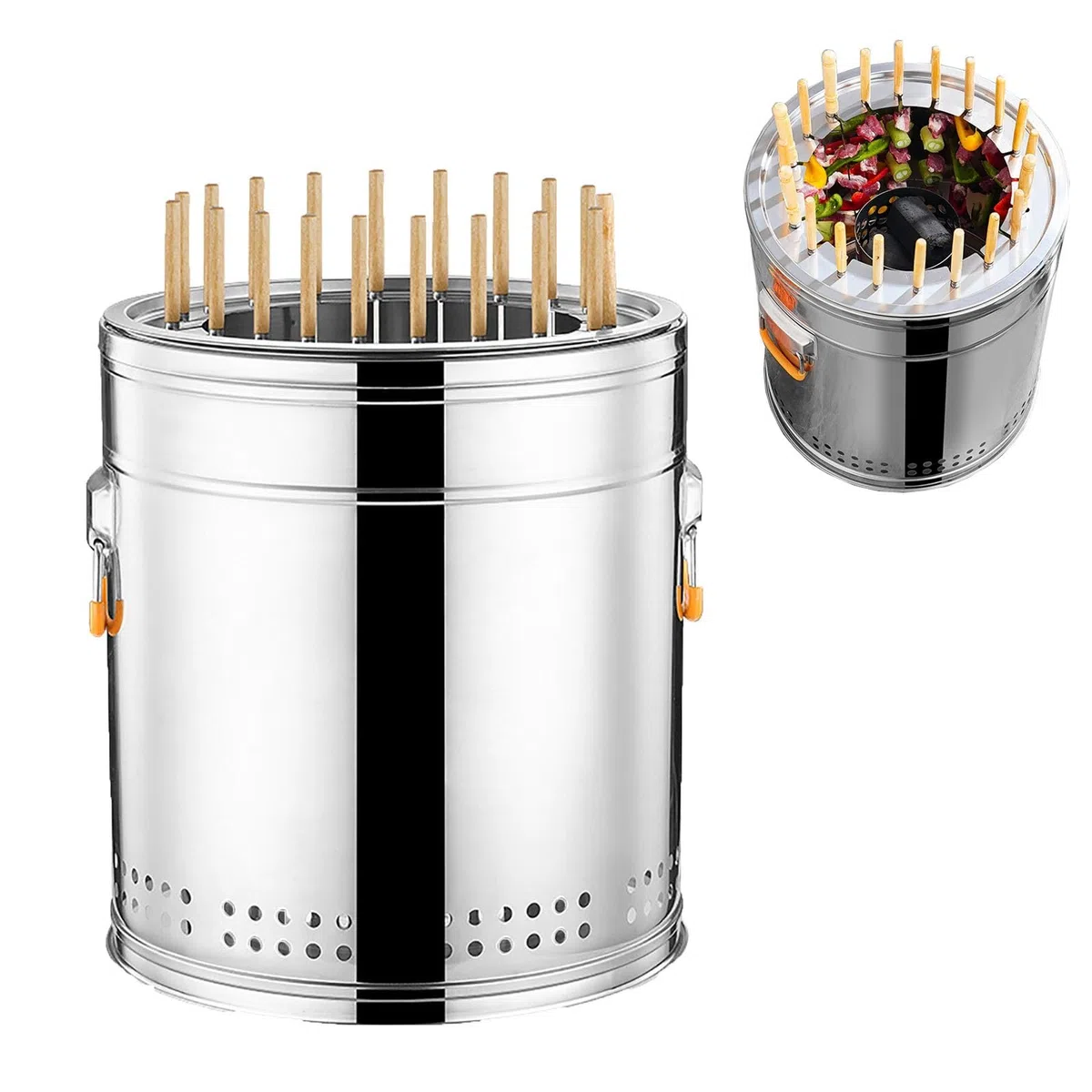 Parrilla vertical portátil para ahumar carbón con pinchos de madera, barbacoa de camping para interiores y exteriores