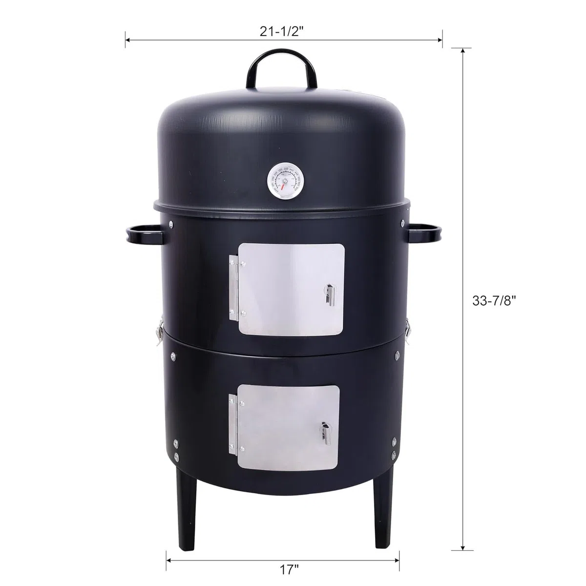 Parrilla portátil de acero para ahumar, ahumador de barbacoa 3 en 1 con termómetro, bandeja de goteo de aceite, diseño vertical sin humo para un calor uniforme, ideal para cocinar al aire libre y