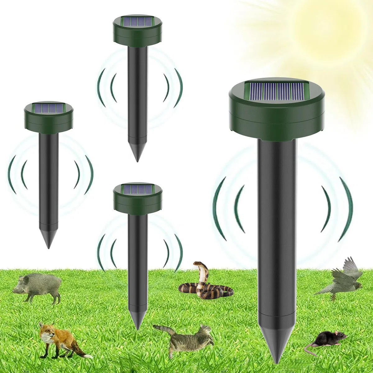 Solar Ultrasónico Ahuyentador de Topos, Impermeable Repelente para Ratas Ultrasónico Solar Se Utiliza para Repeler Topos, Topillos, Serpientes y Lagartos Protege el Césped y Los Jardines, 4 Piezas