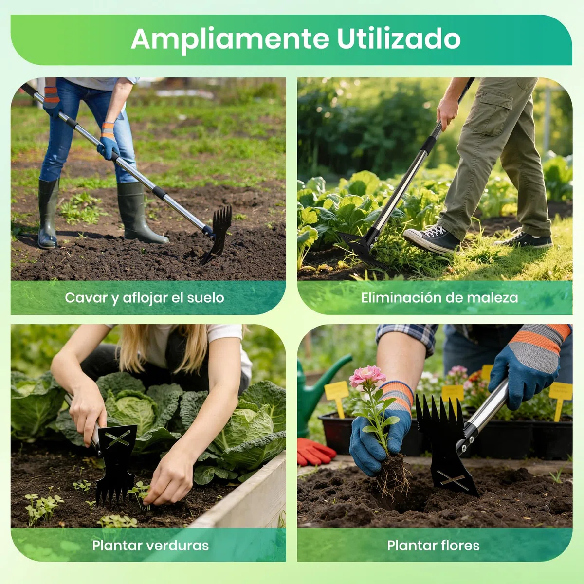 Extractora de Malas Hierbas con Mango Largo de 148 cm,Rastrillo de Azadas de Jardín 2 en 1 con Rastrillo y Azada, para Patio, Césped, Terraza, Jardín