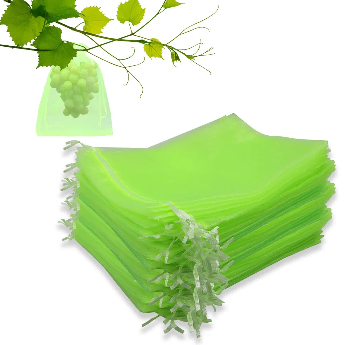 100 Piezas Bolsas Protectoras para Uvas, 20 x 30 cm Bolsa de Protección de Frutas, Bolsa de Organza con Cordón, para Proteger contra Pájaros, Avispas y Otros Insectos (Verde Claro)