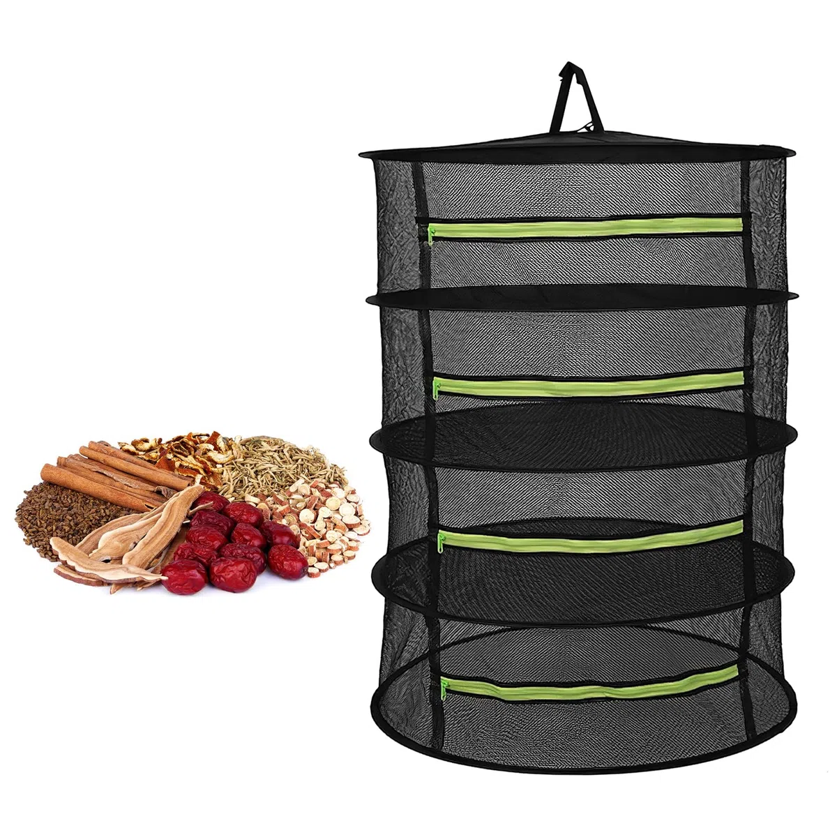 HENGBIRD Red de secado para hierbas, 4 capas, secador de hierbas, plantas, estante de secado colgante, cremallera plegable para colgar, red de secado plegable para plantas, especias, verduras (4 capas