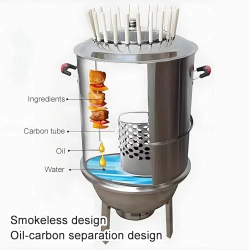 Barbacoa vertical de carbón ahumador con termómetro, barril desmontable sin humo para separación de aceite y carbón