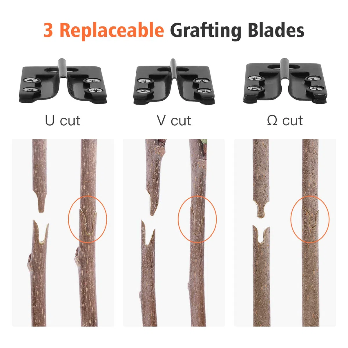 Housolution Tijera de Injertos Profesional 2 en 1, Kit de Herramientas de Injerto y Poda con 3 Cuchillas de Injerto Corte V/U/Ω y Cinta de Injerto para Planta Árboles Frutales Ramas Jardinería, Negro
