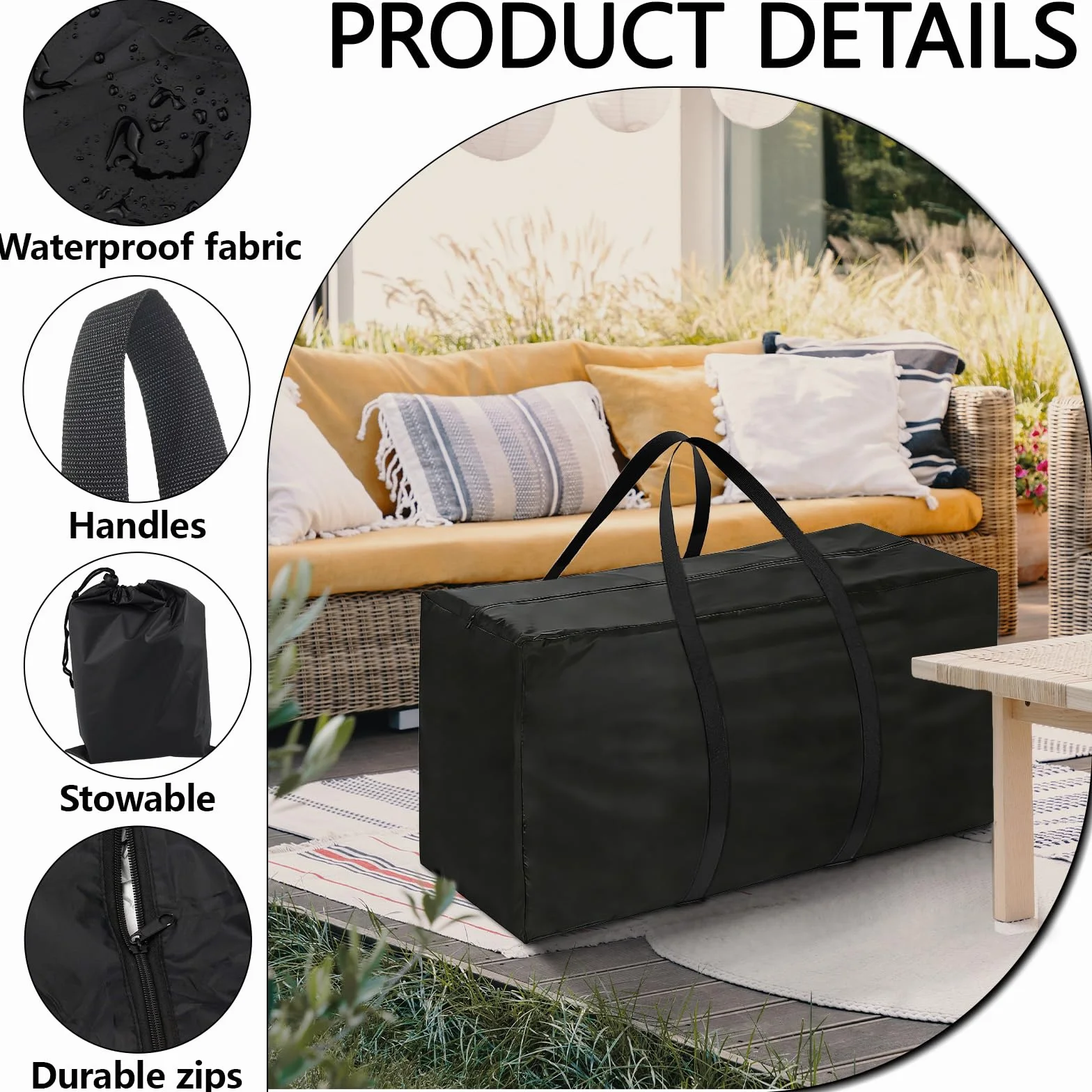 Bolsas de Almacenamiento Grandes, Bolsa de Almacenamiento Rectangular Grande, Funda Árbol Navidad Guardar, Bolsa Árbol de Navidad en Tela Oxford 210D, Resistentes, Rayos UV con Asas Negro