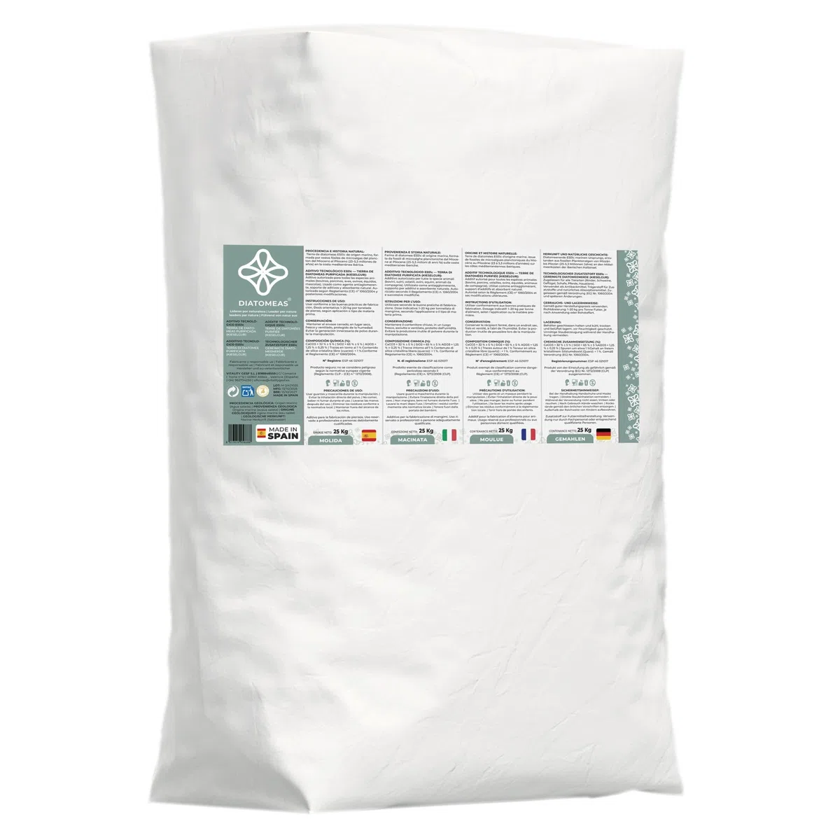Molida E551c – Tierra de Diatomeas Purificada | Aditivo Tecnológico Antiaglomerante para Piensos | Sílice Amorfa de Origen Natural | Saco 25 kg