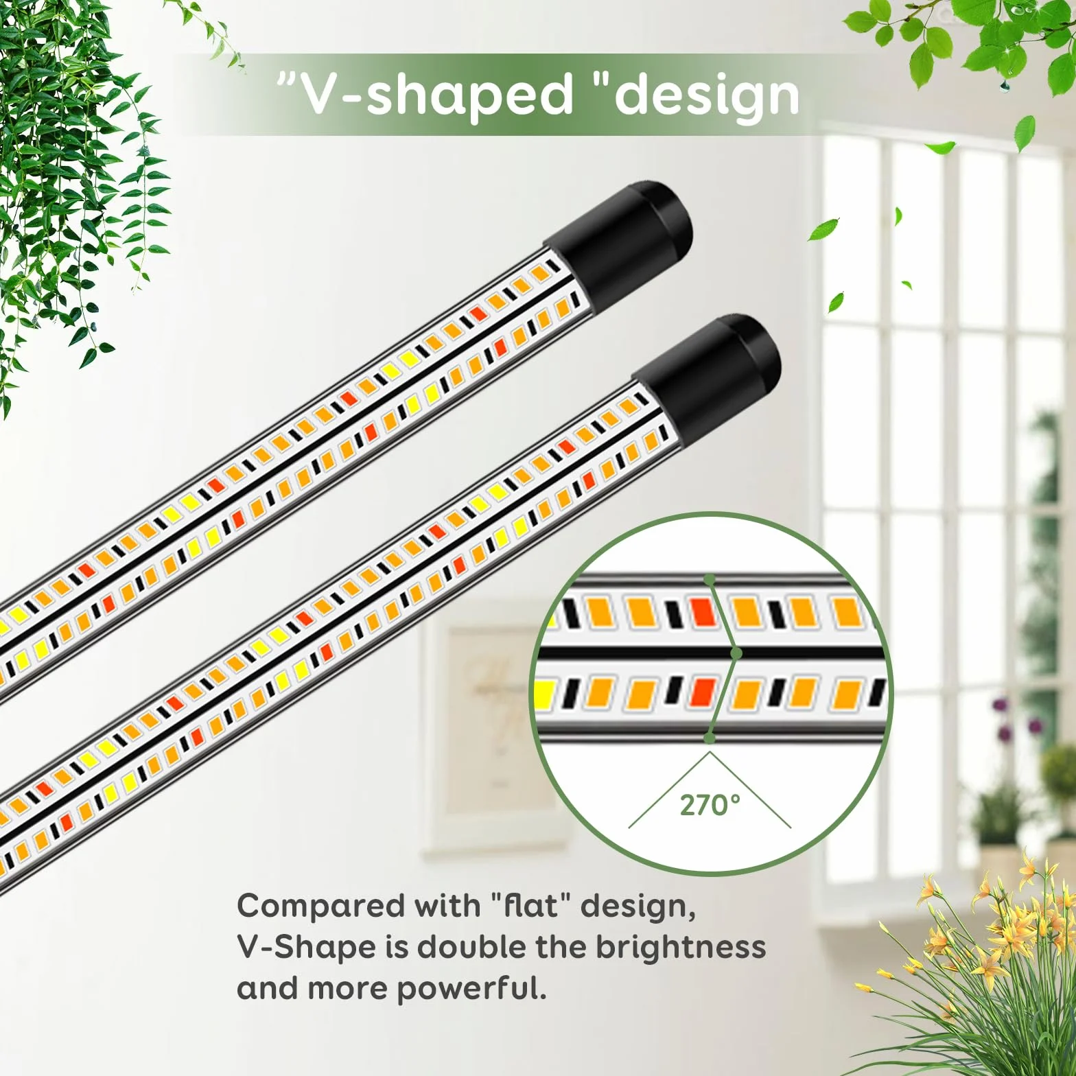 2 cabezas de luces de plantas, V-Shape crecer luces para plantas de interior, de espectro completo crecer luces con clip, automático ON & OFF temporizador 3/9/12H