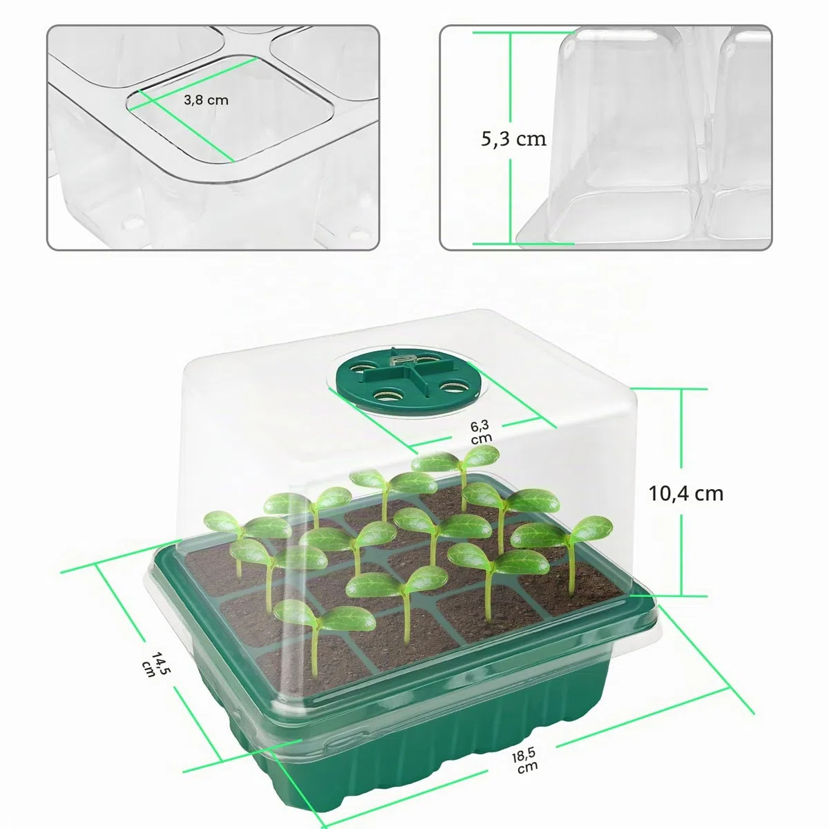 2 Pcs Bandejas Semilleros con Lámpara Germinacion Plántulas, Bandeja Germinar de Germinación para Invernaderos,Invernadero Bandejas de Cultivo Germinación con Cúpula y Base para Plantas en Crecimiento