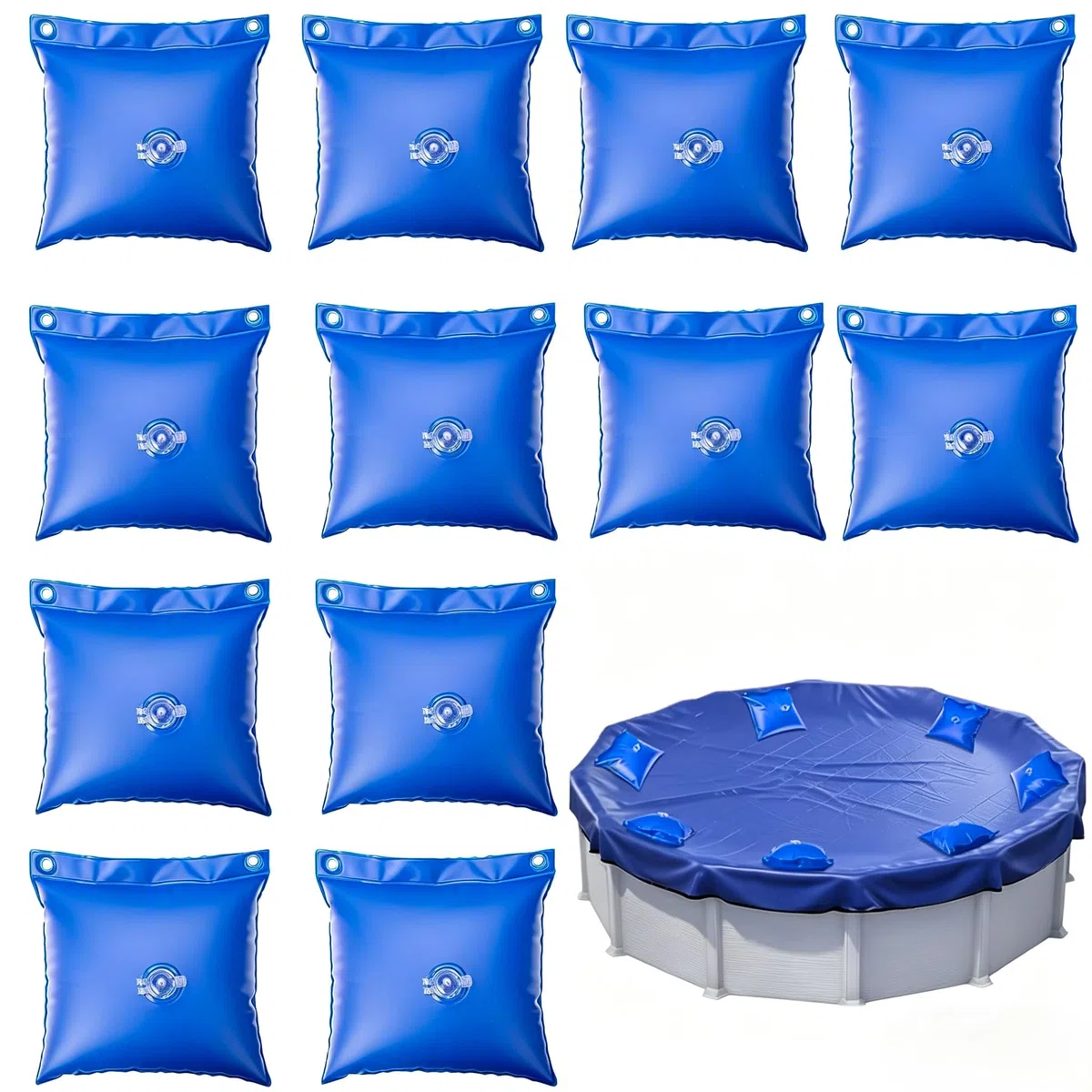 Qivine Cojín de Invierno para Piscina, 12 Piezas 30 x 25 cm Cojines de Piscina Invernación de Fijación, Cojín de Aire para Cubierta de Piscina sobre el Suelo