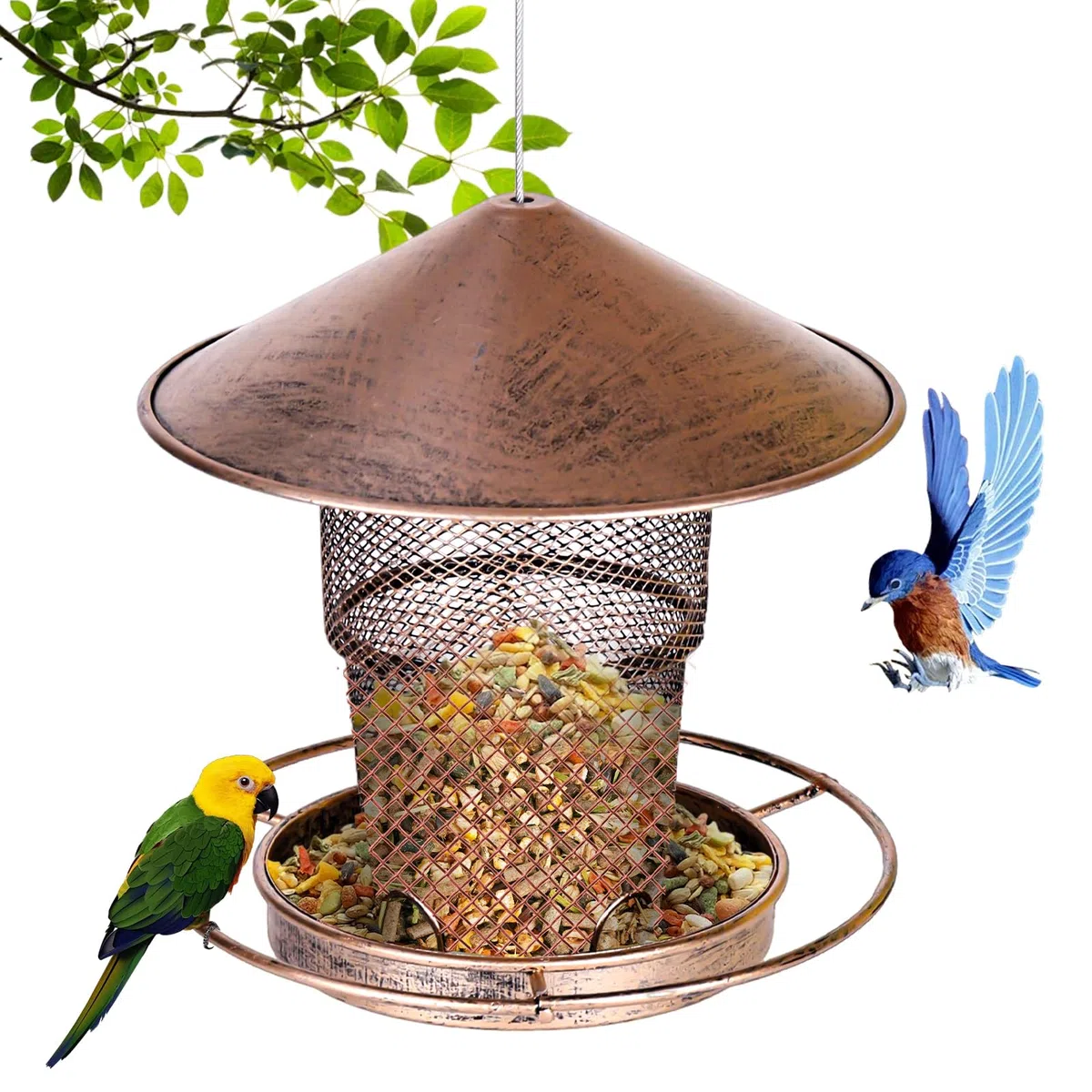Comedero para pájaros colgante, plegable, comedero para pájaros, comedero para pájaros, resistente a la intemperie, con techo, decoración de jardín, adecuado para balcón, jardín