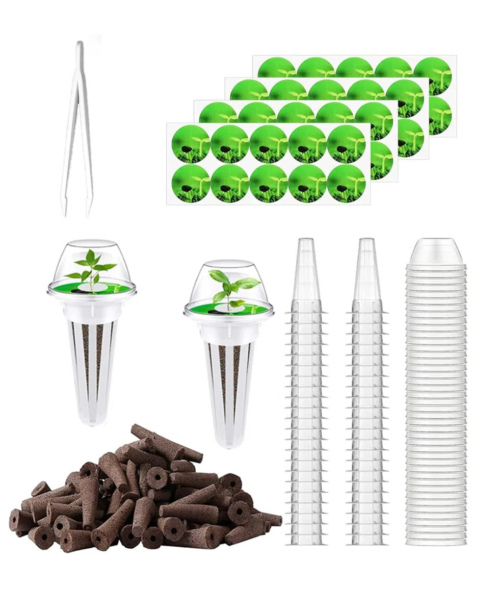 121 Piezas Kit Jardinería Hidropónica Interior, 30 Esponjas de Crecimiento, 30 Cestas de Semillas, 30 Tapas Aislamiento, 30 Etiquetas, 1 Pinzas, Kit Cultivo Hidropónico
