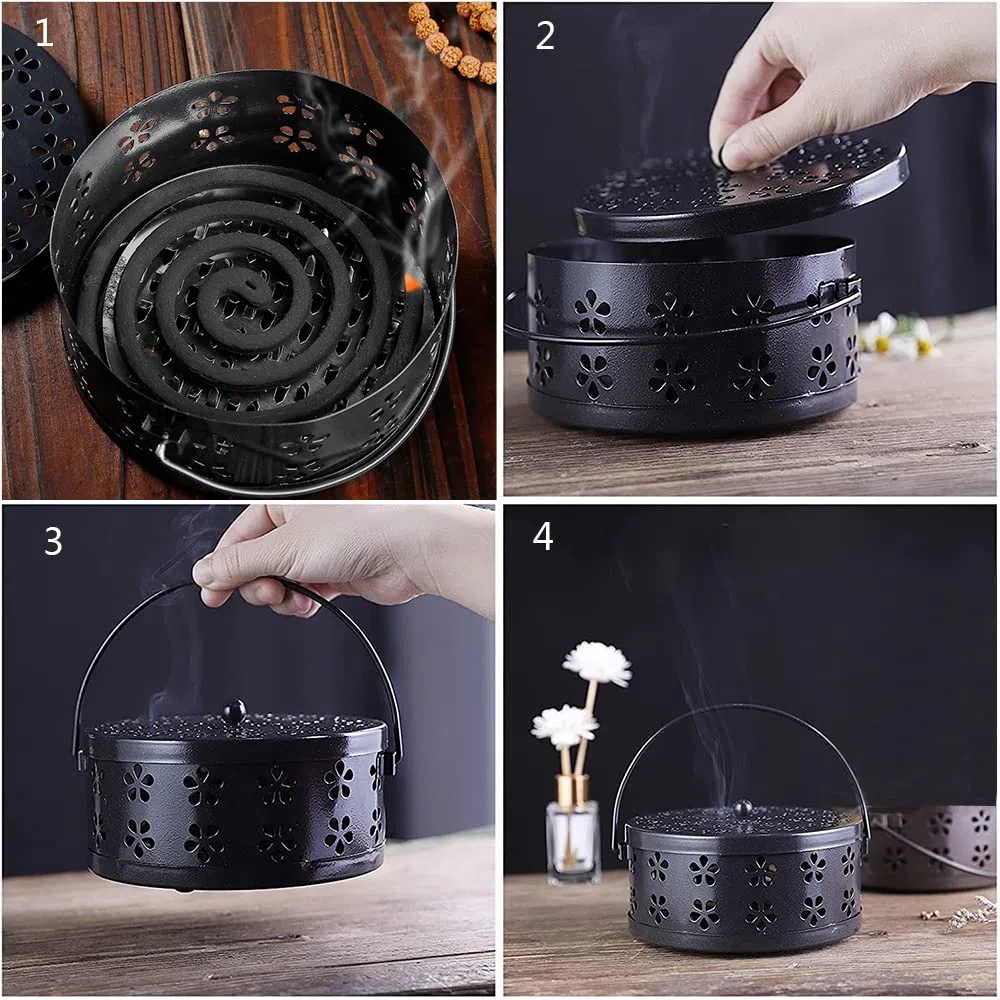 Porta Incienso Antimosquitos,Portable Mosquito Coil Holder,Mosquito Coil Holder,Porta Incienso Espiral,Quemador Incienso Caja,Soporte Incienso Metal (Schwarz)