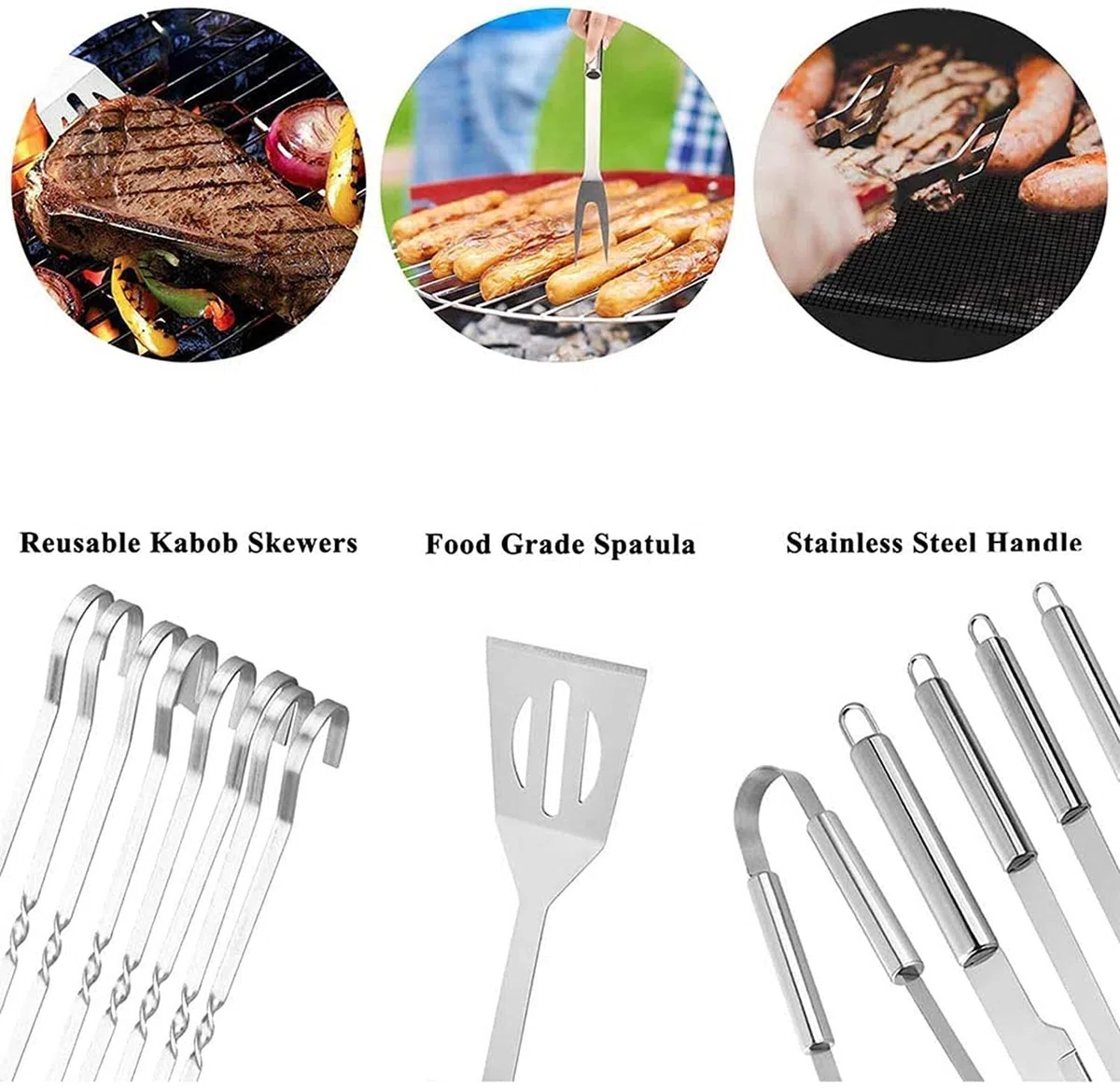 Accesorios para Asar,Accesorios para Barbacoa,Juego de Utensilios para Parrilla, Juego de Parrilla de Acero Inoxidable de 10 Piezas,Barbacoa al Aire Libre