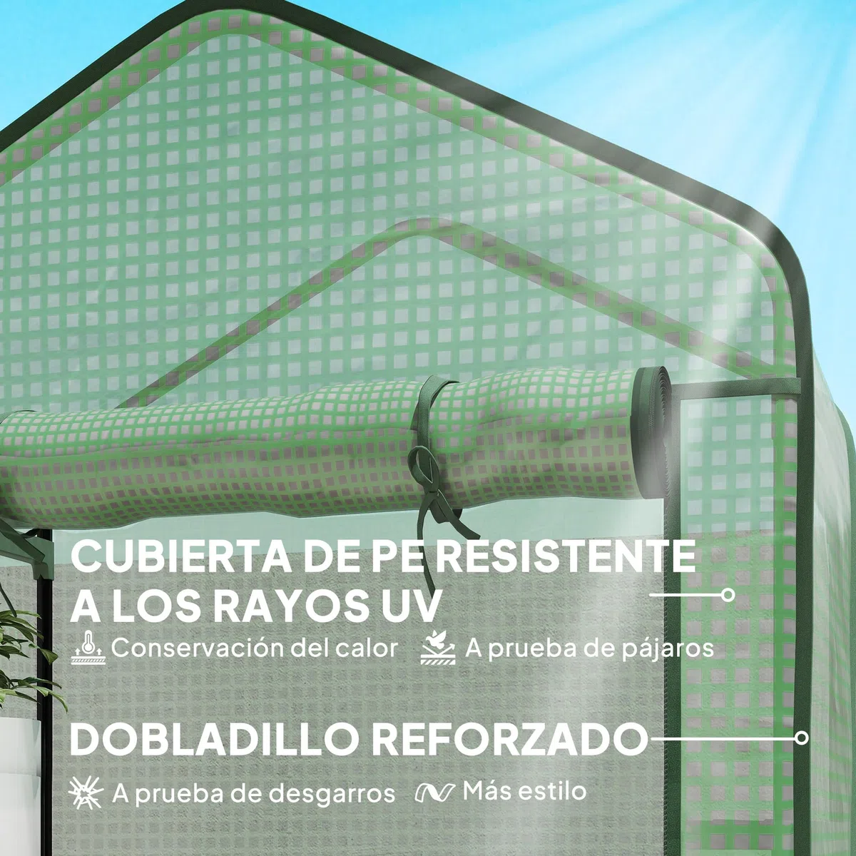 Outsunny Invernadero de Jardín de 5 Niveles Invernadero Pequeño Exterior con Puerta Enrollable con Cremallera Anti-UV Diseño Ensanchado y Estantes para Cultivo de Plantas Flores 90x49x193cm Verde