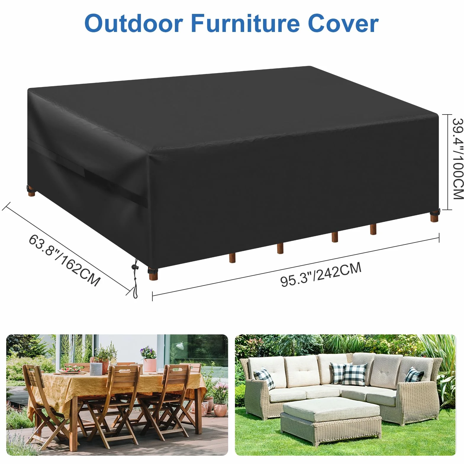 Funda para Muebles de Jardín , 242x162x100cm Funda Impermeable para Mesas y Sillas de Exterior, Resistente al Viento, Anti-UV, Tela Oxford