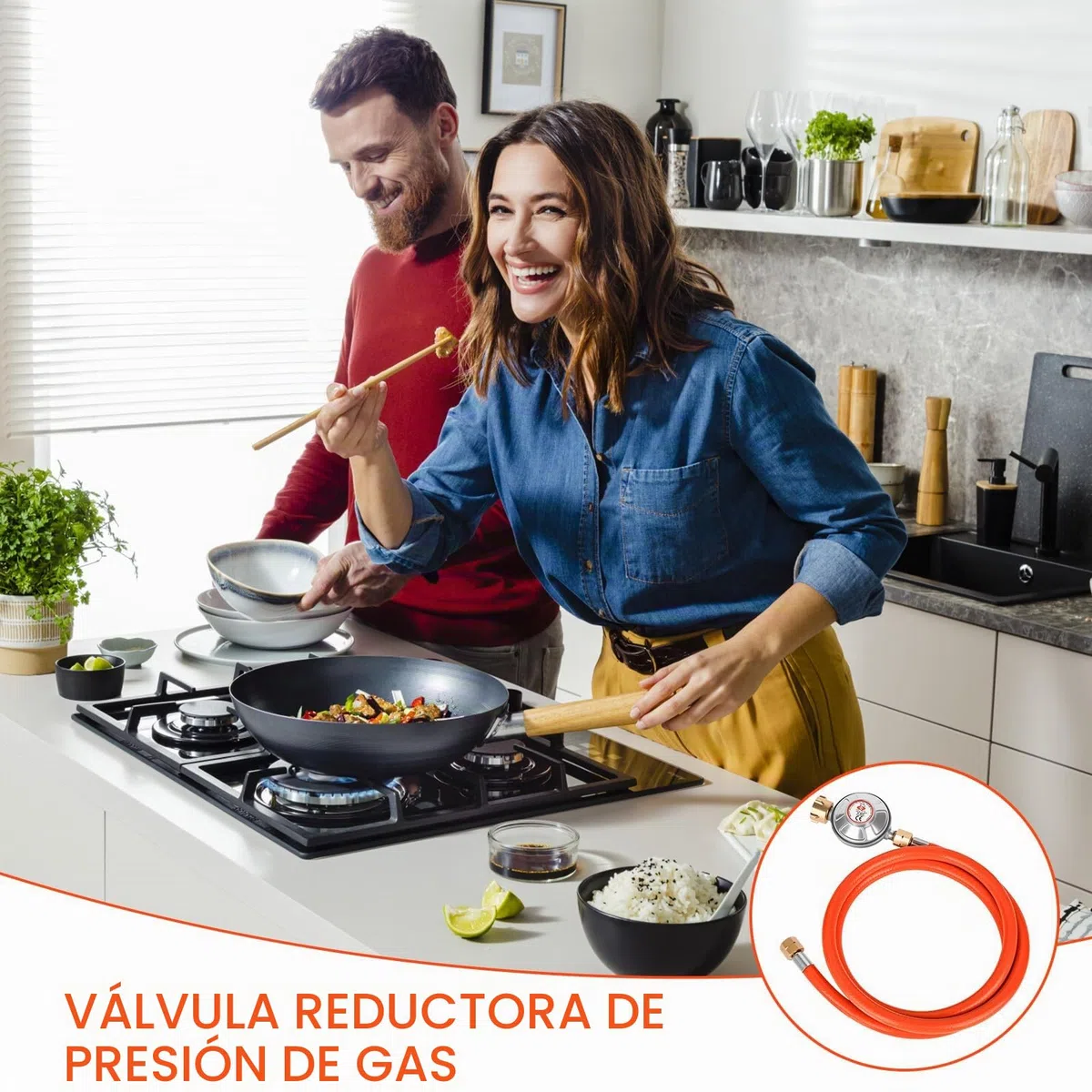 Regulador de presión de gas 50 mbar, manguera de gas de 150 cm, rosca externa de 1/4" -19 LH, regulador de baja presión de gas para parrillas a gas para camping, pícnic, barbacoas