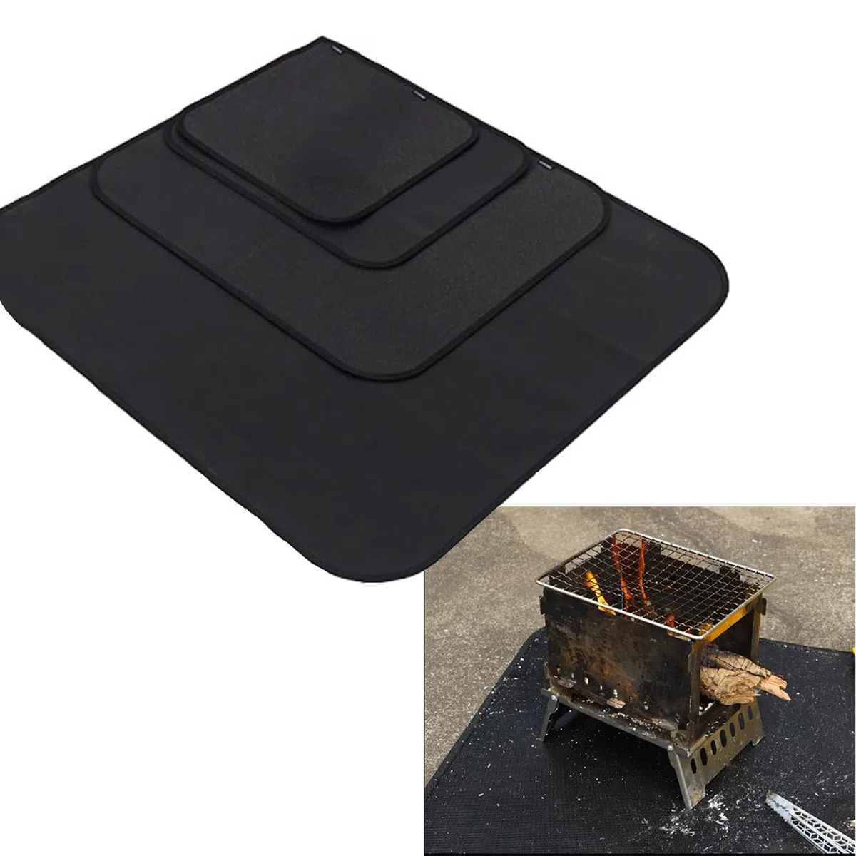 Fire Pit Mat, 60*52CM Alfombrilla para Fogata Estera para Hogueras Resistente al Fuego, Protector Ignífugo para Cubierta Césped Hierba, Adecuado para Quemador de Leña Barbacoa Camping Exterior, Negro