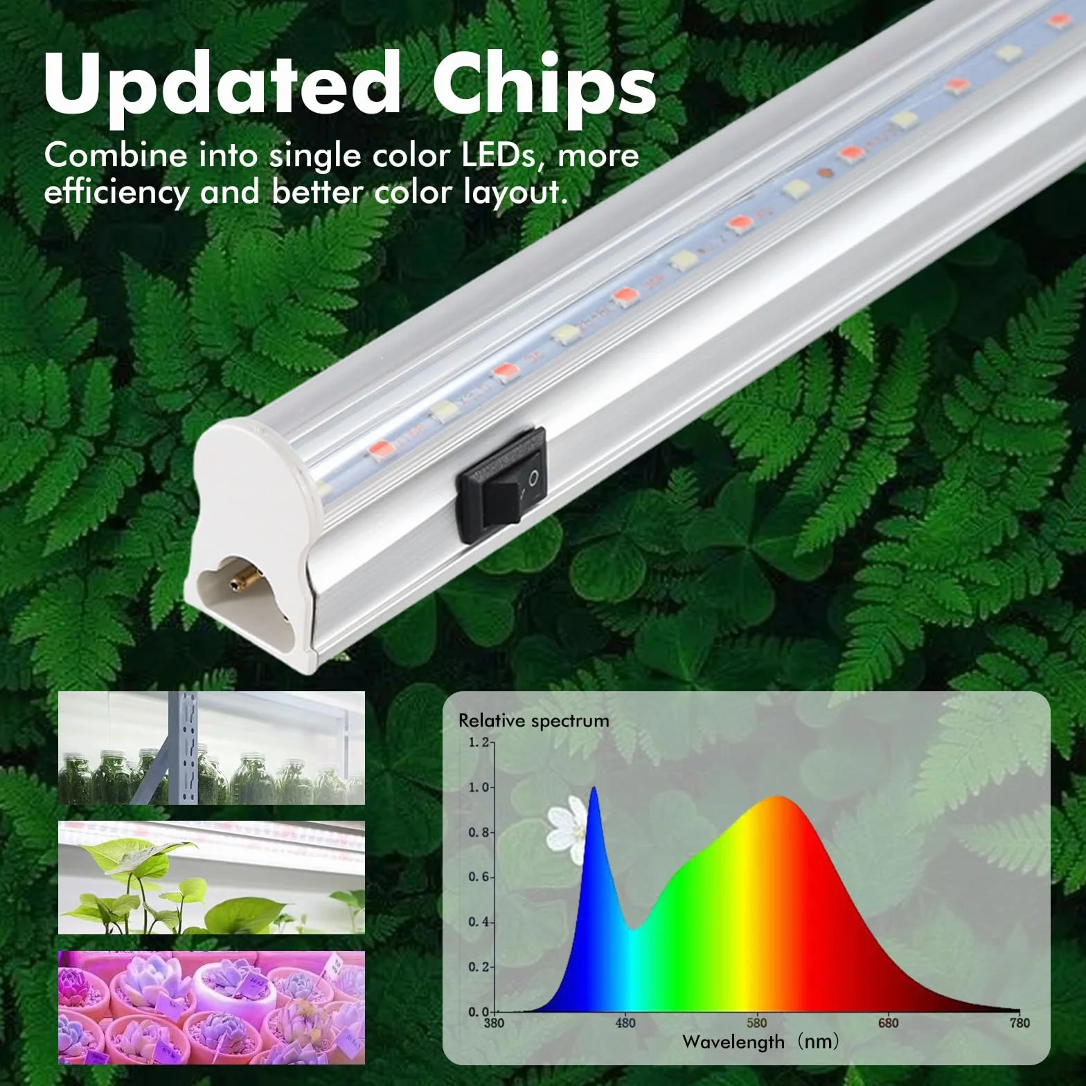Juego de 4 lámparas LED T5 para plantas, espectro completo para plantas de interior, 30 cm, barra de crecimiento con luz solar de espectro completo, cadena de margarita para invernadero