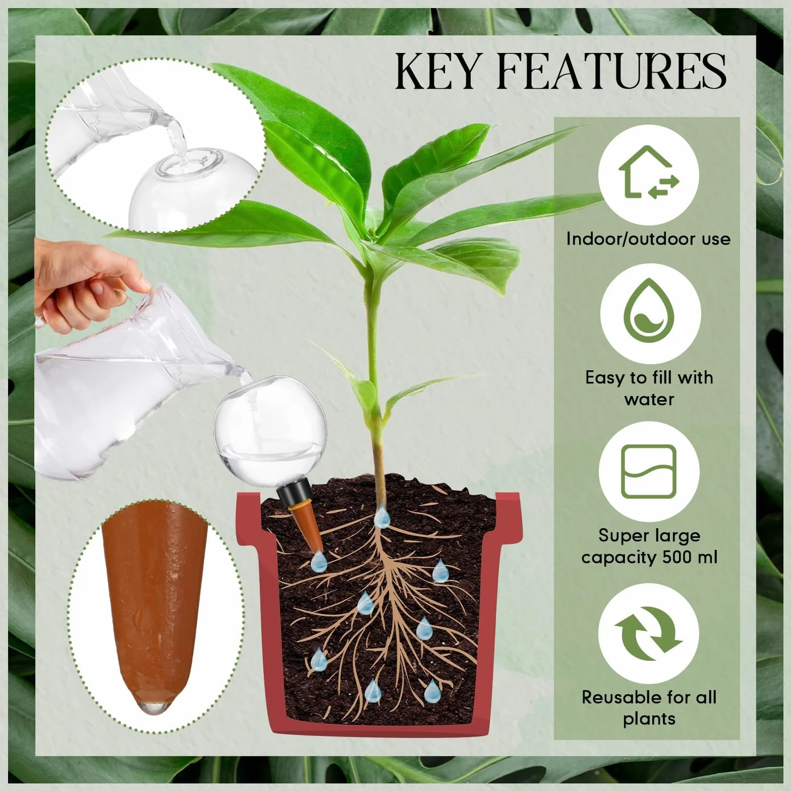 Pipihome Globos de Riego de Plantas, Goteros de Riego de Plantas Arcilla con Cono de Goteo, 4 Pack Bolas de Riego para Plantas Transparente, Globi per Irrigazione Piante