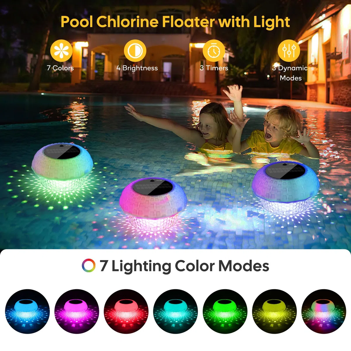 Dispensador Cloro Piscina Flotante con Luz Solar Flotador Cloro para Piscinas Luces Solares Piscina Flotantes Impermeable IP68 Lámparas Solares Piscina para Jacuzzi SPA Decoración para Fiesta