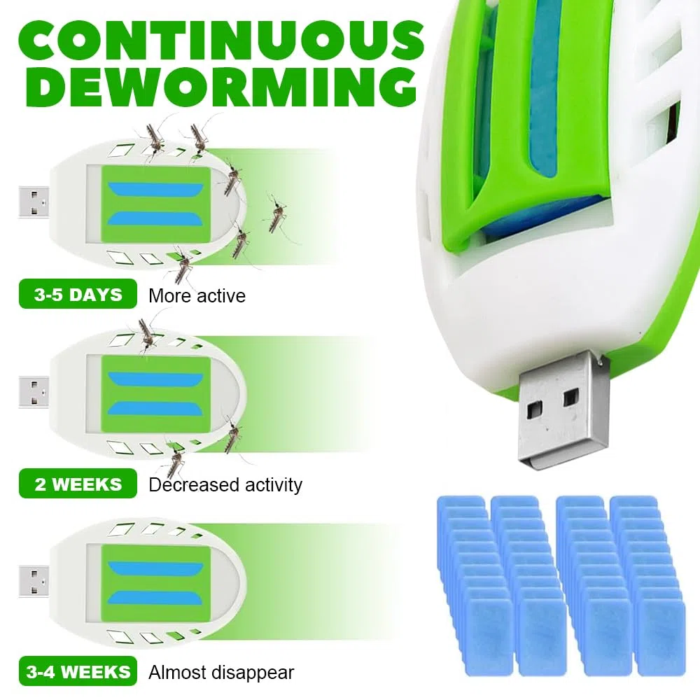 Portátil USB Repelente De Mosquitos Eléctrico, USB-Repelente Mosquitos Eléctrico, Portátil USB Repelente Mosquitos Electrico con 120 Pastillas Repelentes De Mosquitos, para Casa De Verano