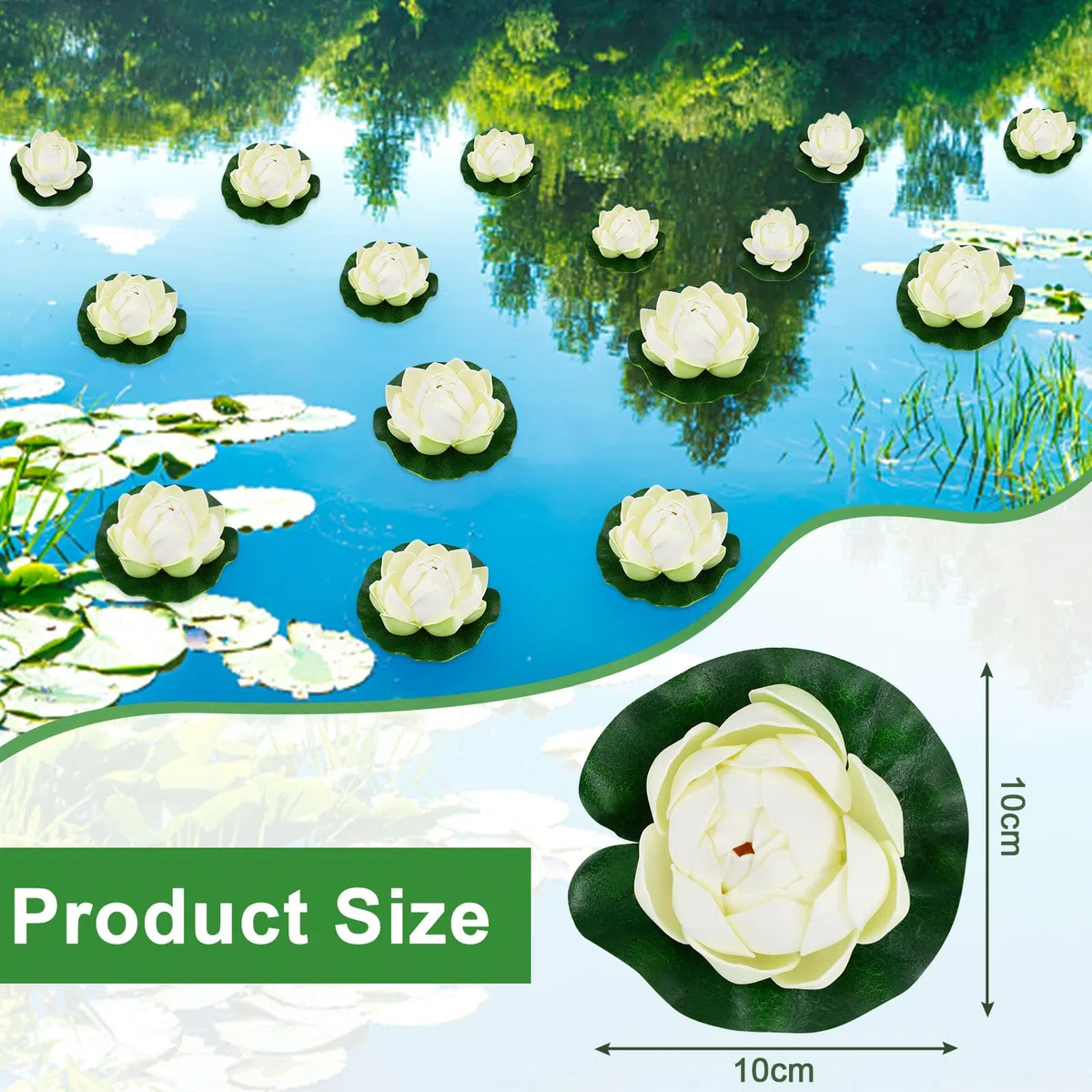 5 flores de loto flotantes artificiales de 10 cm, nenúfares artificiales blancos, flores artificiales flotantes de espuma EVA para decoración de acuario, terraza, jardín, piscina, estanque
