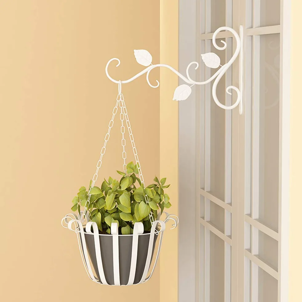 Soporte para Plantas para Colgar en la Pared, 2 Piezas Ganchos para Colgar Hierro Blanco Soportes ara la Pared 29.5cm Maceta Alimentador Pájaros Colgador Gancho Jardín Exterior Retro Tornillos Balcón