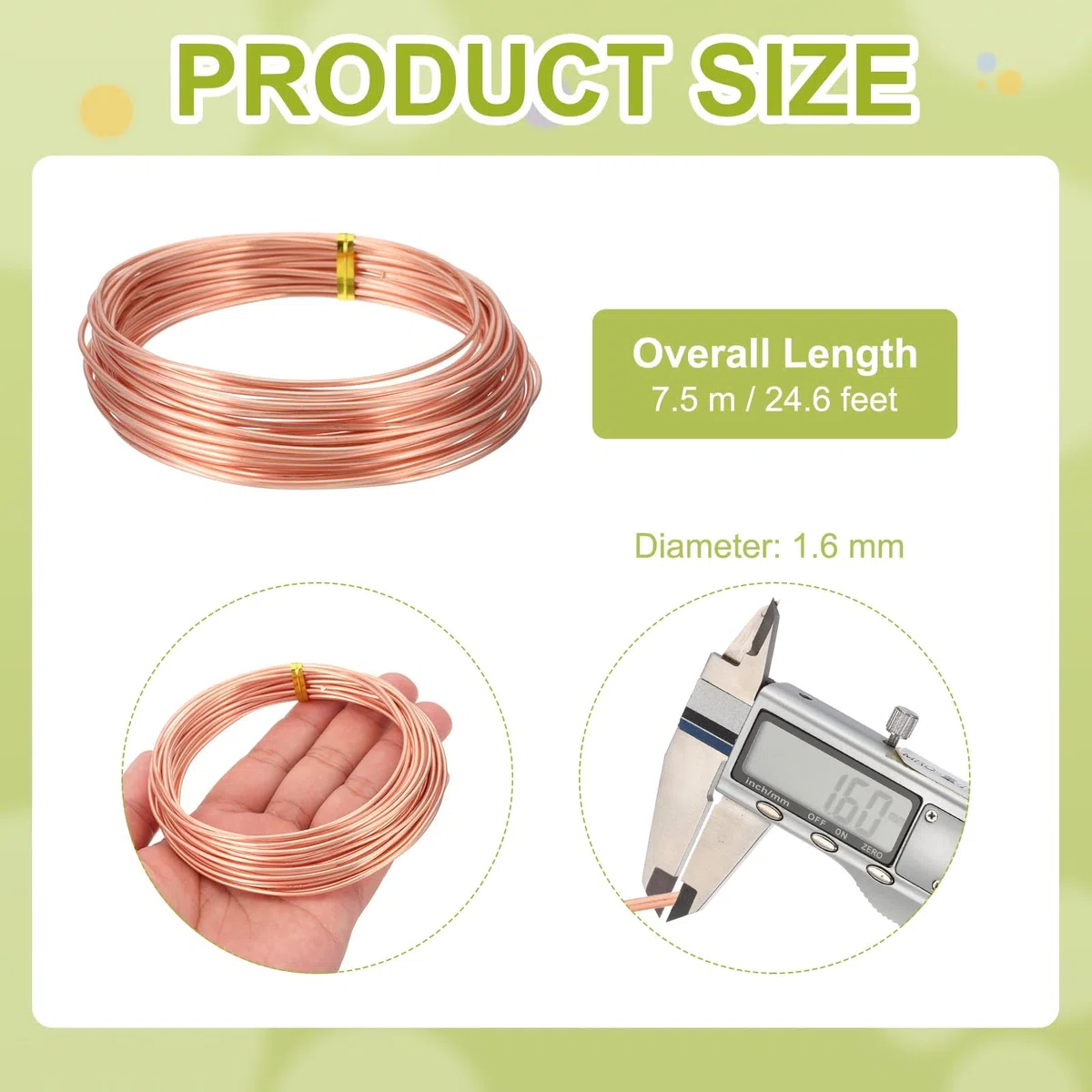 PATIKIL Alambre De Cobre Puro 99.9% Para Fabricación De Joyas, Calibre 14 (1.6mm) Alambre Artesanal De Cobre 24.6 Pies Suministros Para Fabricación De Joyas De Abalorios Para Elaborar
