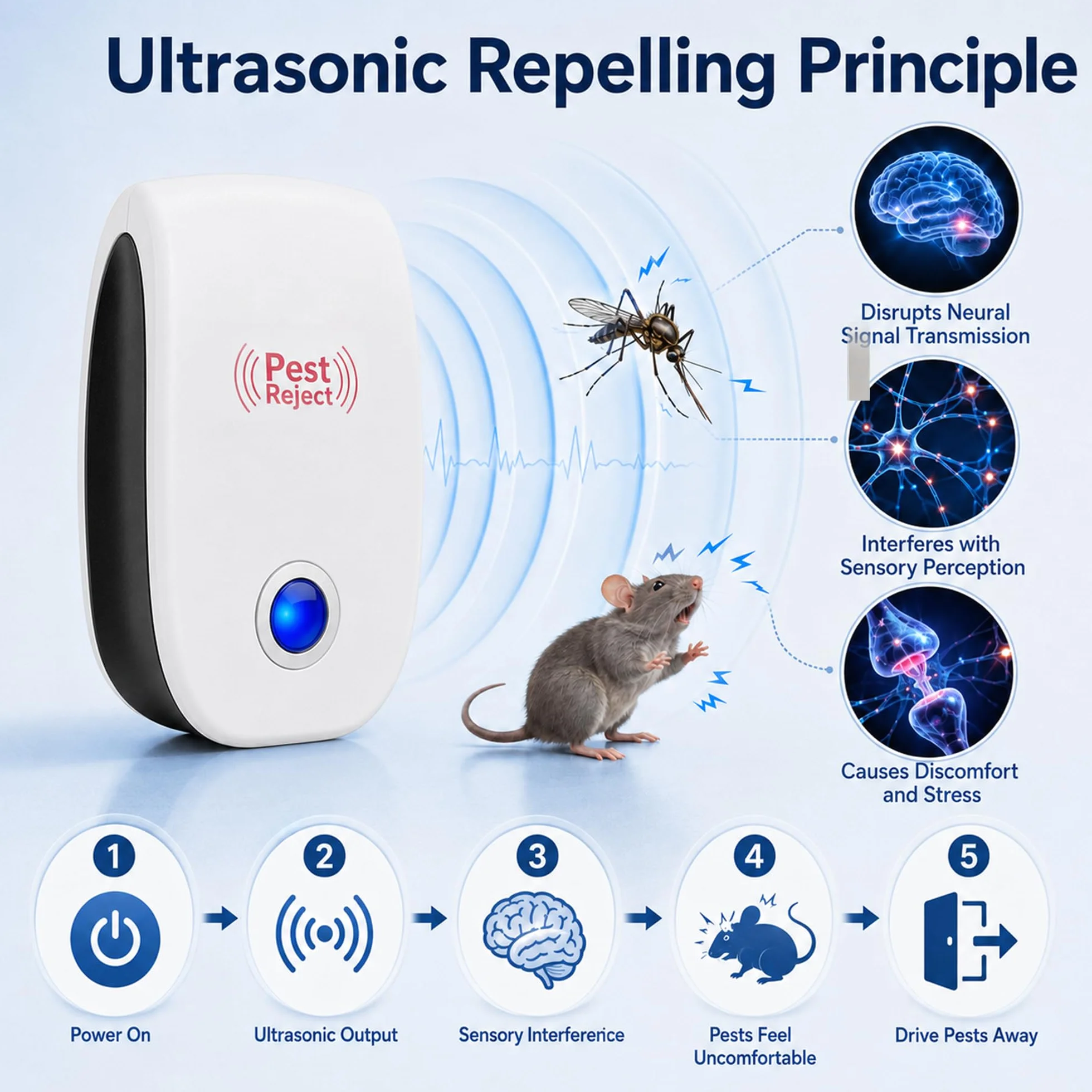 Repelente Ultrasónico de Plagas 6 Piezas, Antimosquitos Electrico y Ahuyentador de Ratas, Control de Insectos para Interiores, Anti Cucarachas, Moscas y Hormigas, Seguro para Niños y Mascotas