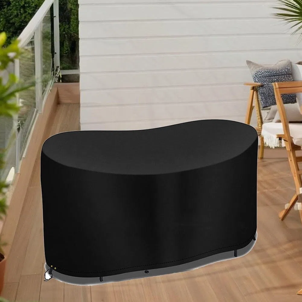 Funda ovalada para mesa de jardín, resistente al agua, resistente al viento, a prueba de polvo, anti-UV, con cordón ajustable (124 x 63 x 80 cm)